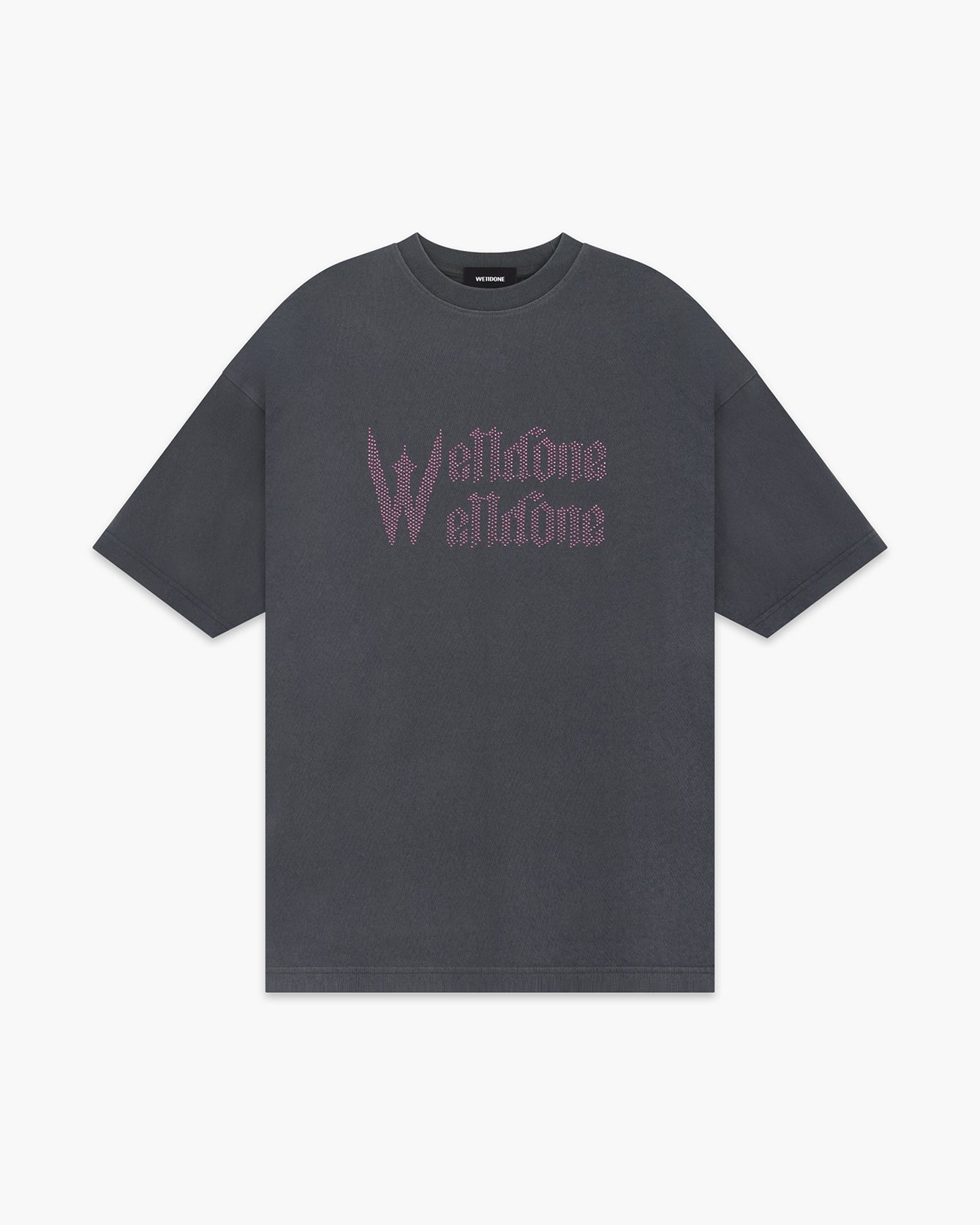 DARK GREY LOGO RHINESTONE SHORT-SLEEVED T-SHIRT