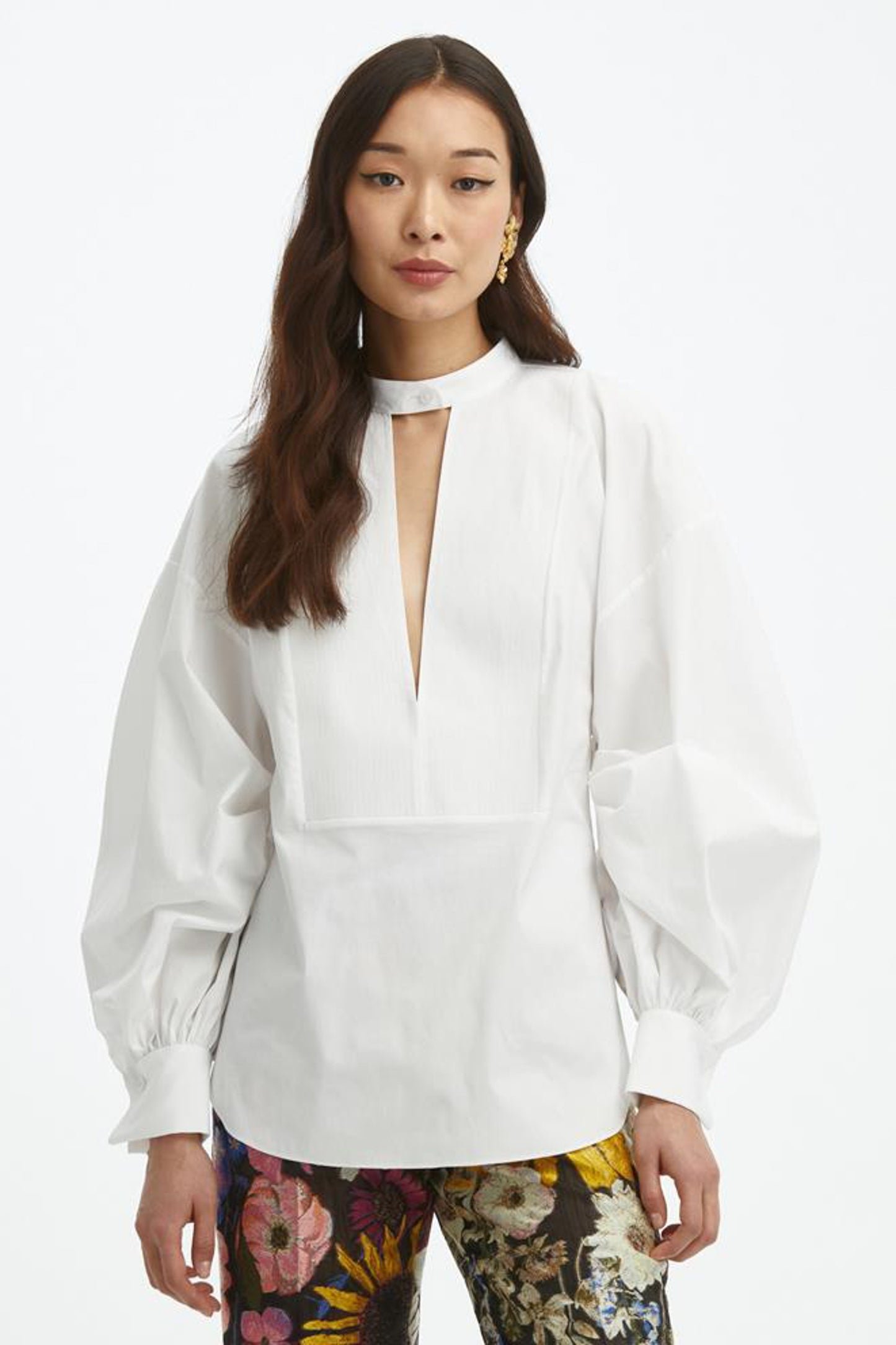 COTTON POPLIN BALLOON SLEEVE SHIRT