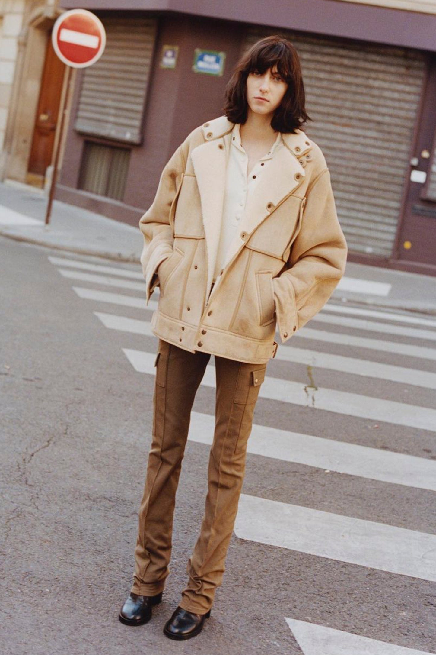 LOOSE FIT SHEARLING JACKET WITH SNAP BUTTONS