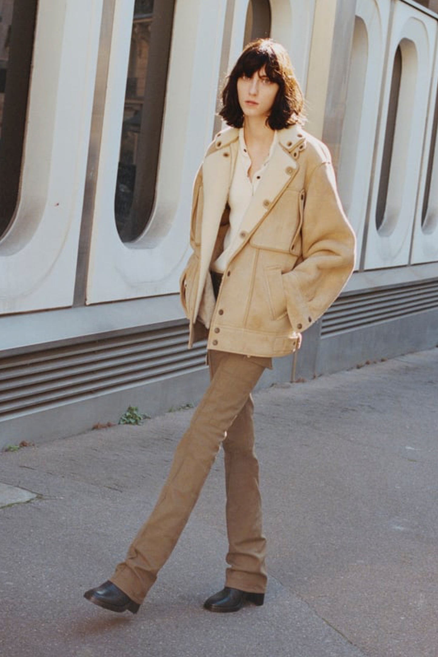 LOOSE FIT SHEARLING JACKET WITH SNAP BUTTONS