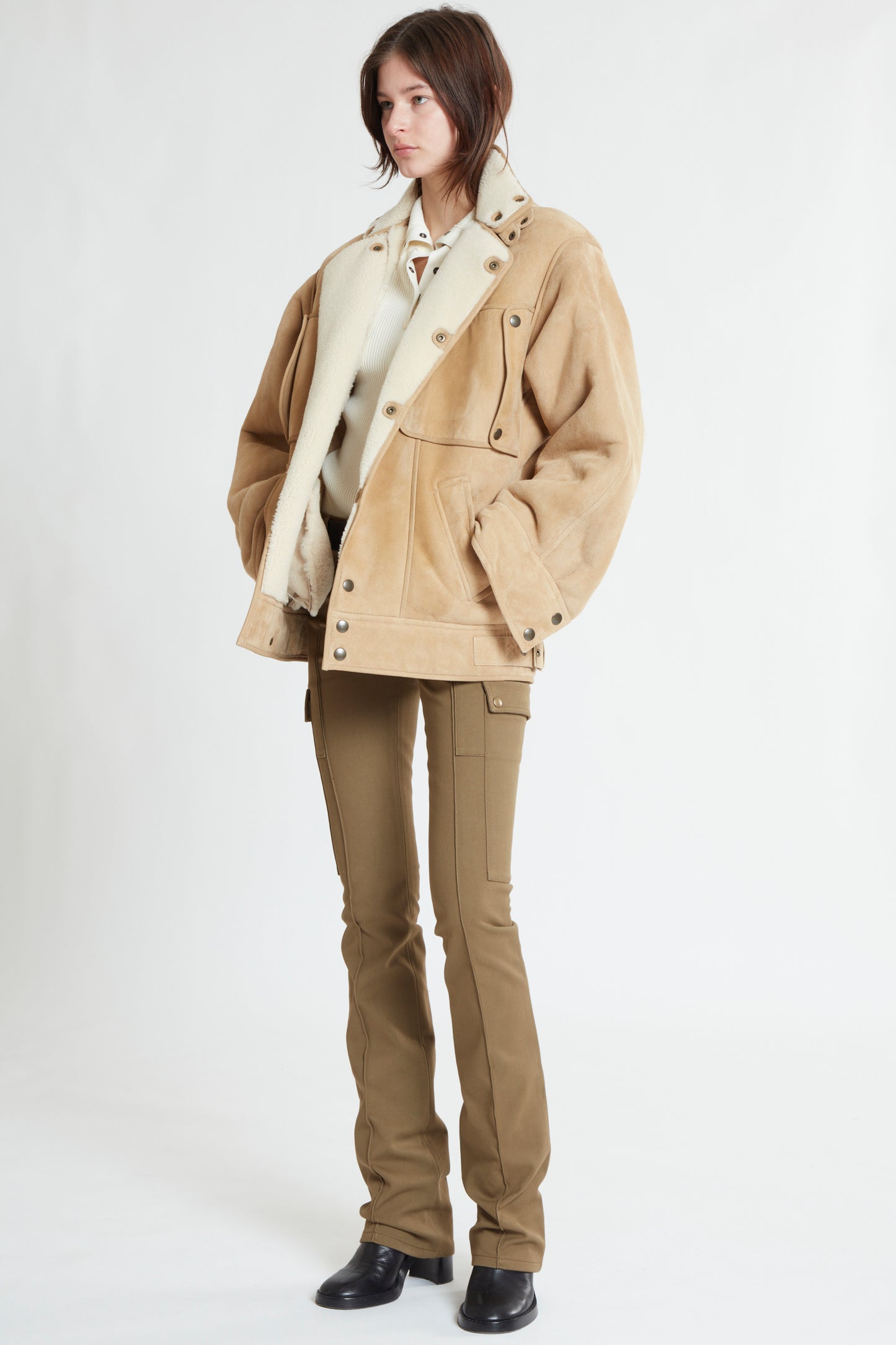 LOOSE FIT SHEARLING JACKET WITH SNAP BUTTONS