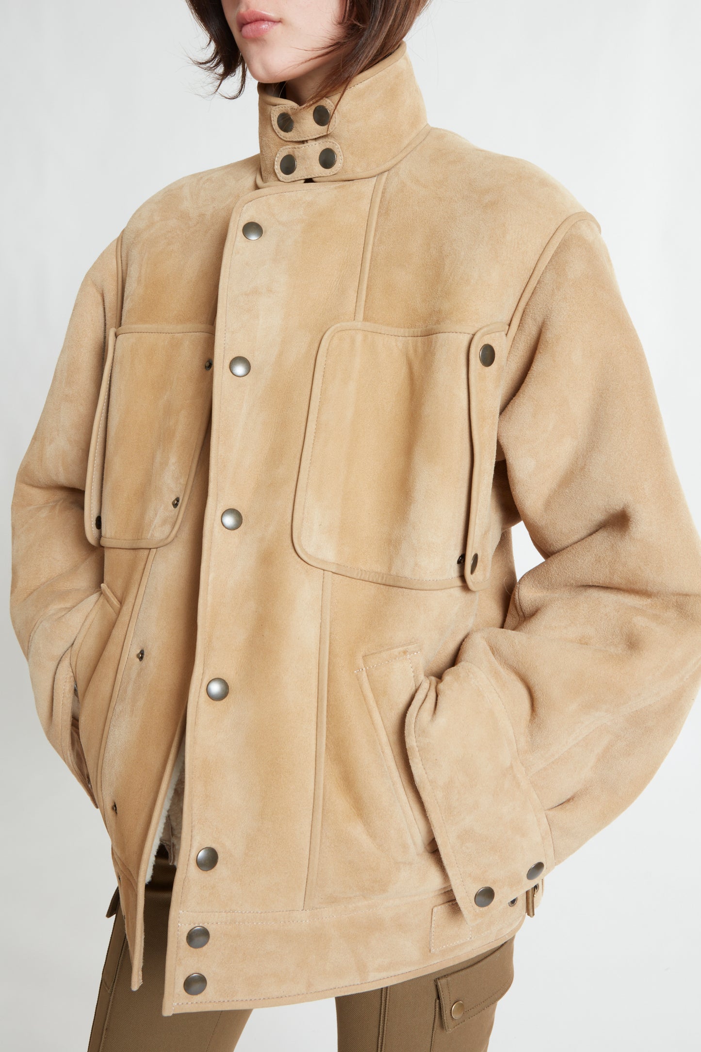LOOSE FIT SHEARLING JACKET WITH SNAP BUTTONS