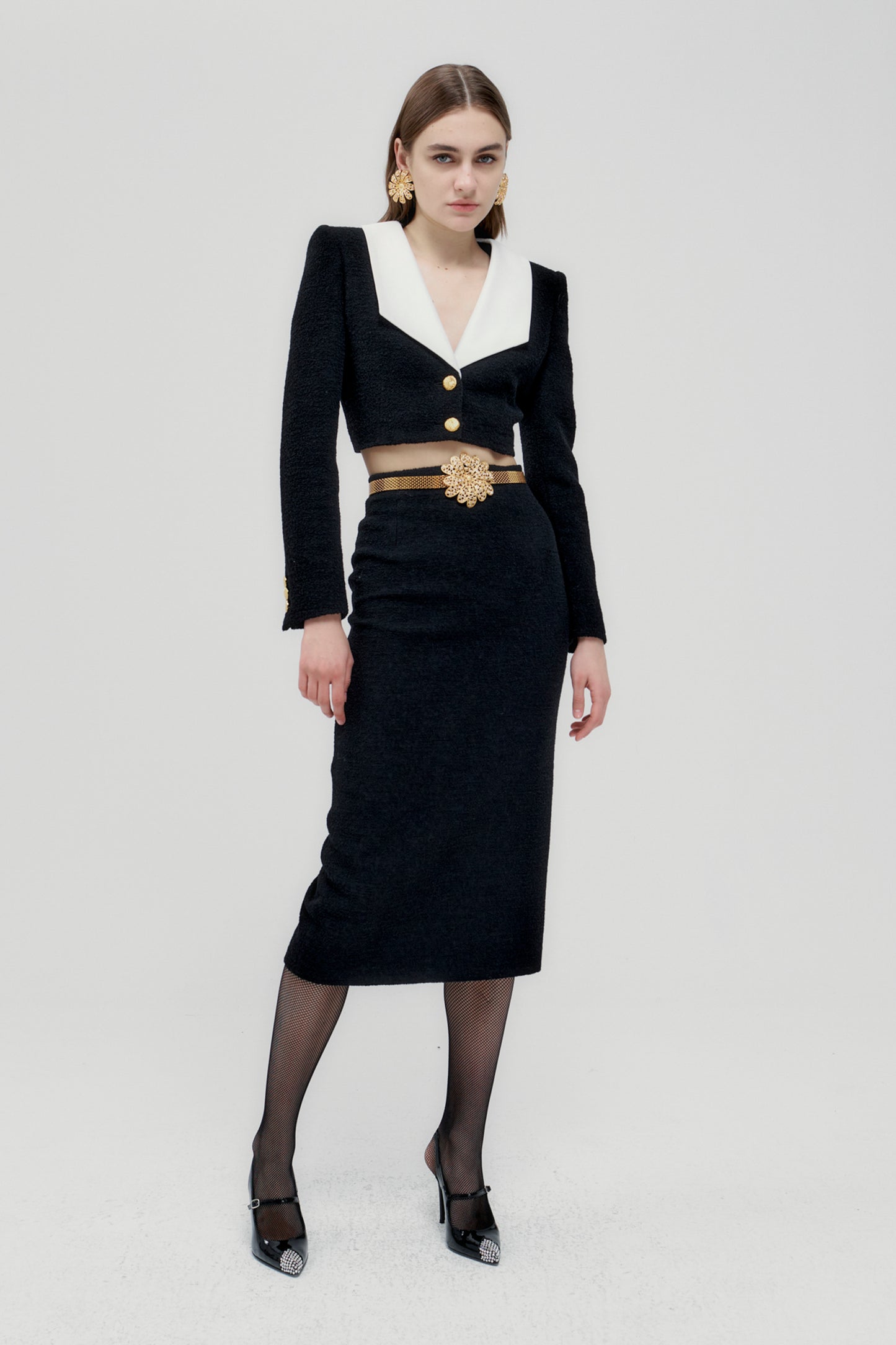 TWEED BOUCLE CROPPED JACKET WITH MIKADO COLLAR