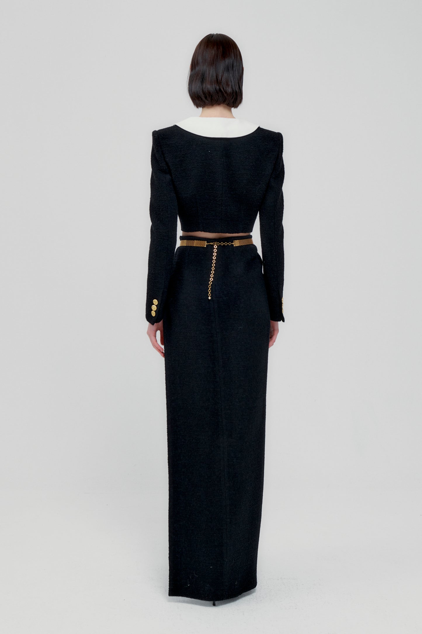 TWEED BOUCLE CROPPED JACKET WITH MIKADO COLLAR