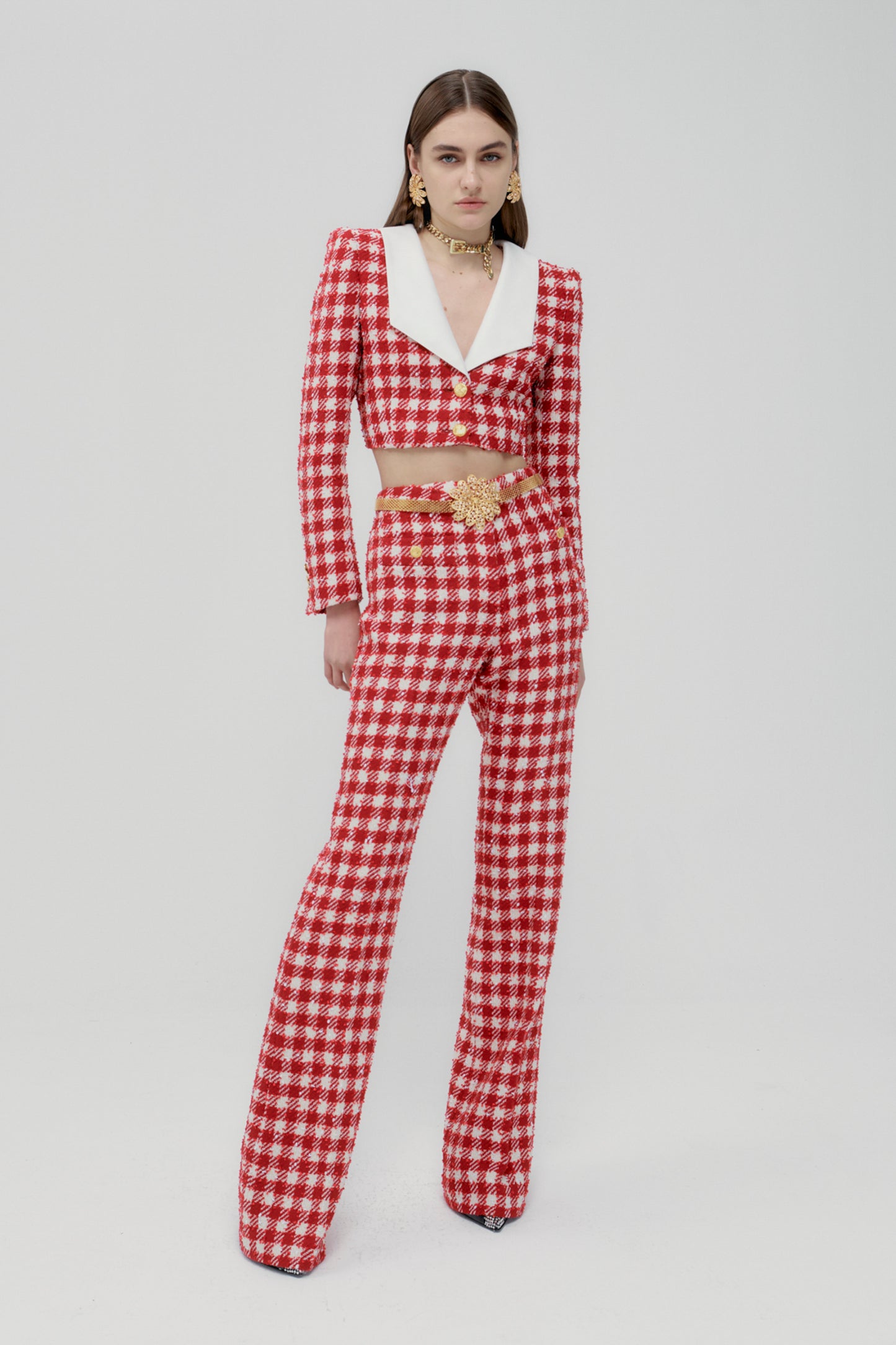 VICHY TWEED CROPPED JACKET WITH MIKADO COLLAR