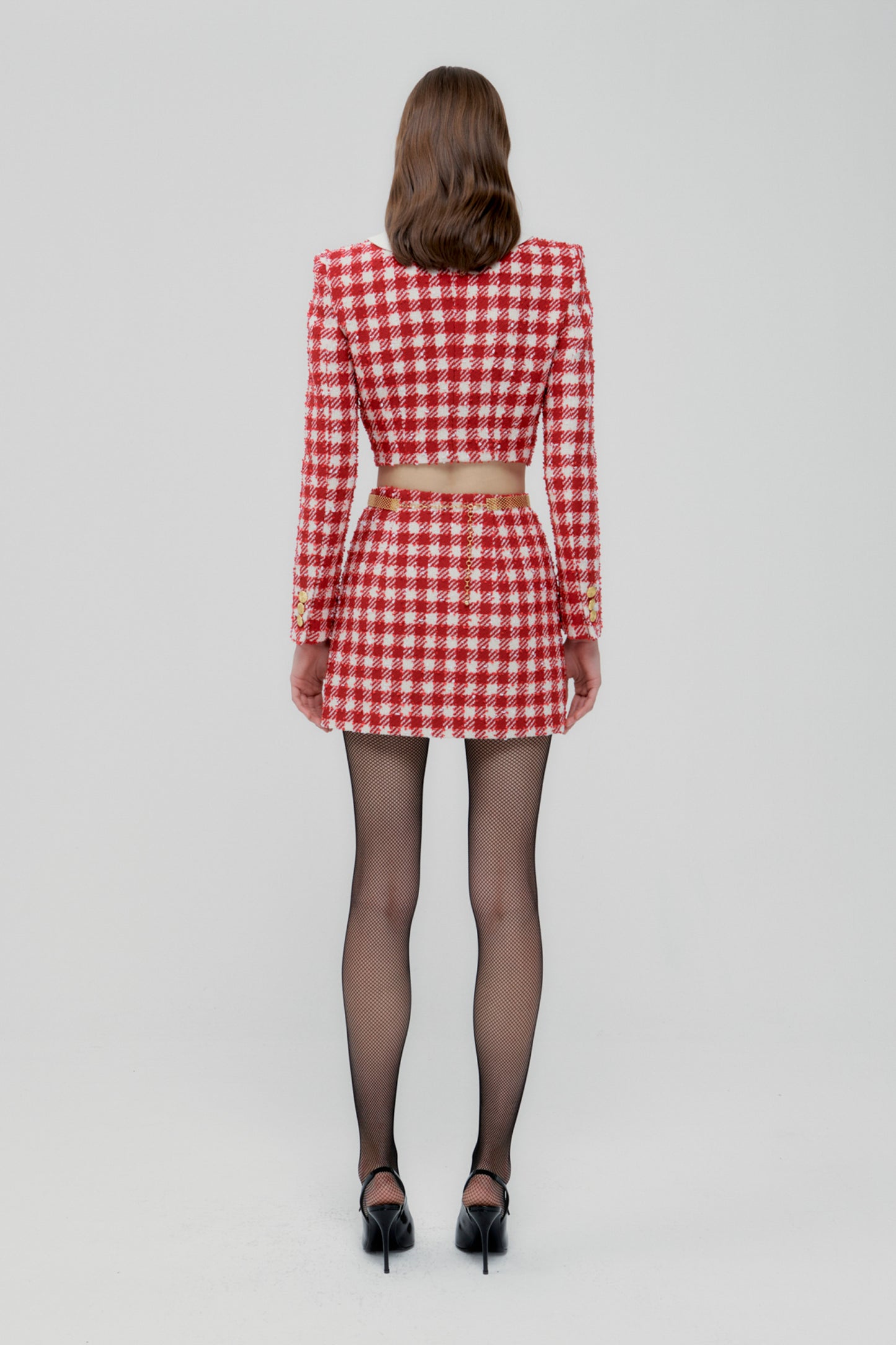 VICHY TWEED CROPPED JACKET WITH MIKADO COLLAR
