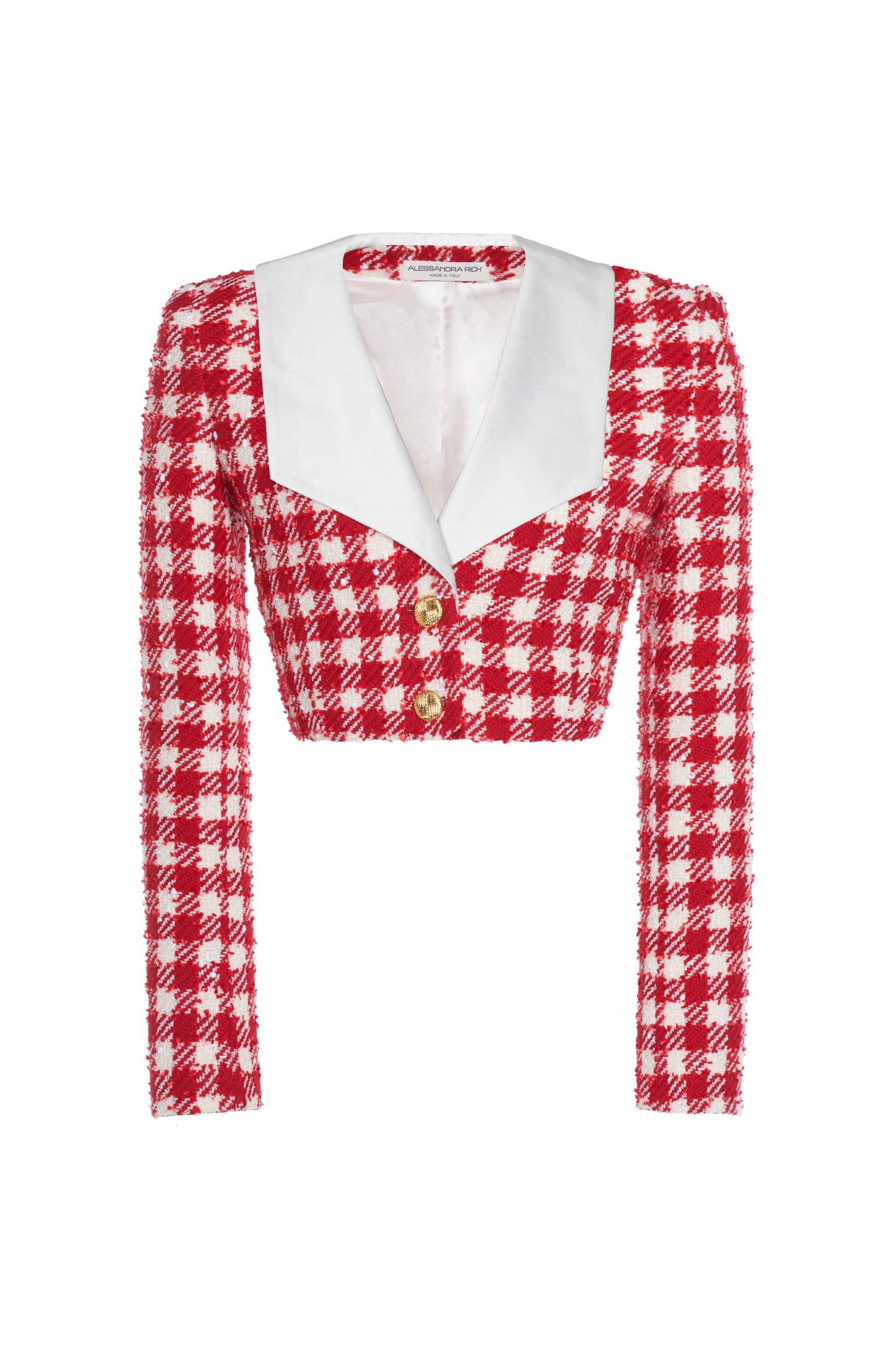 VICHY TWEED CROPPED JACKET WITH MIKADO COLLAR