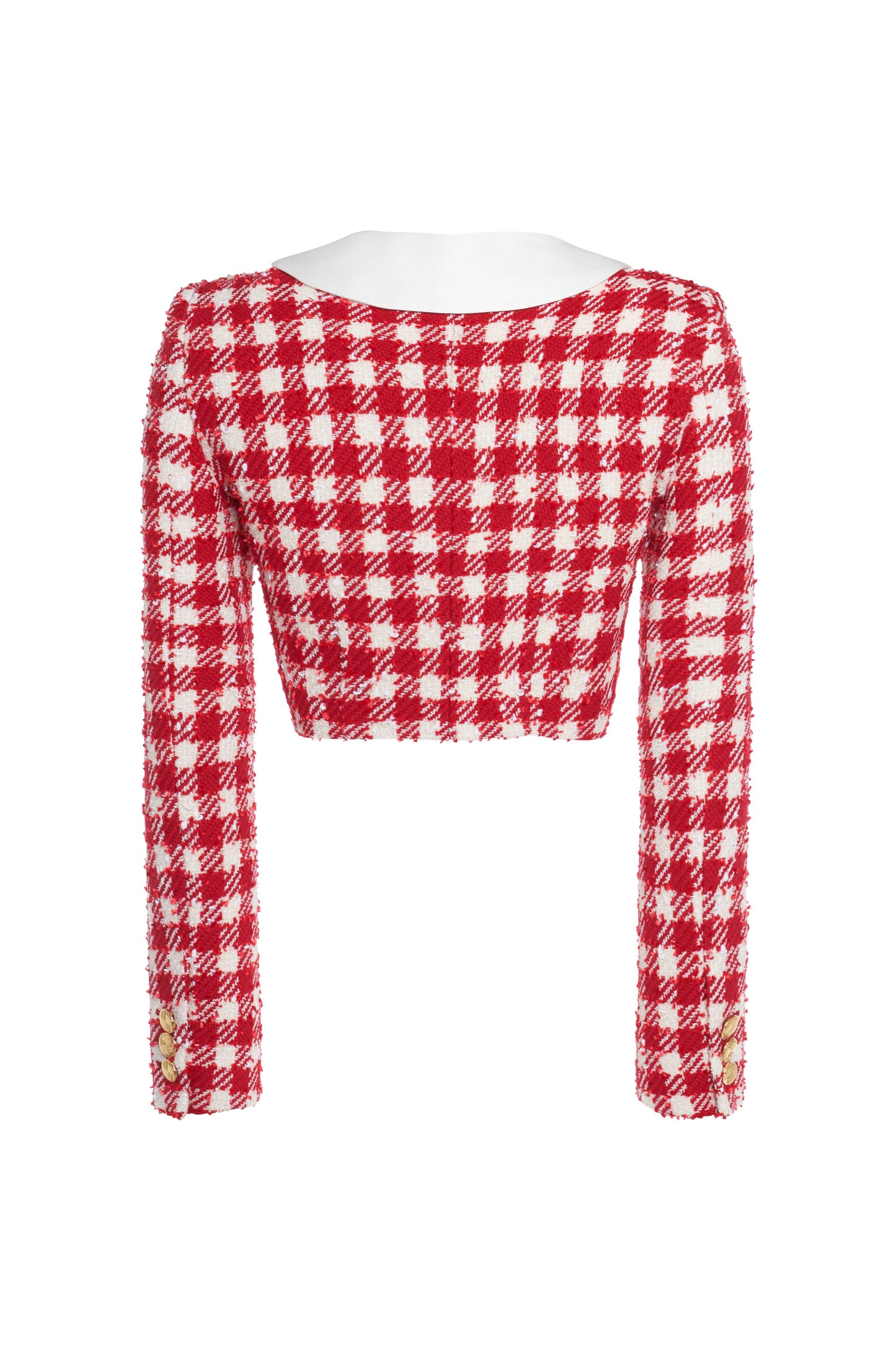 VICHY TWEED CROPPED JACKET WITH MIKADO COLLAR