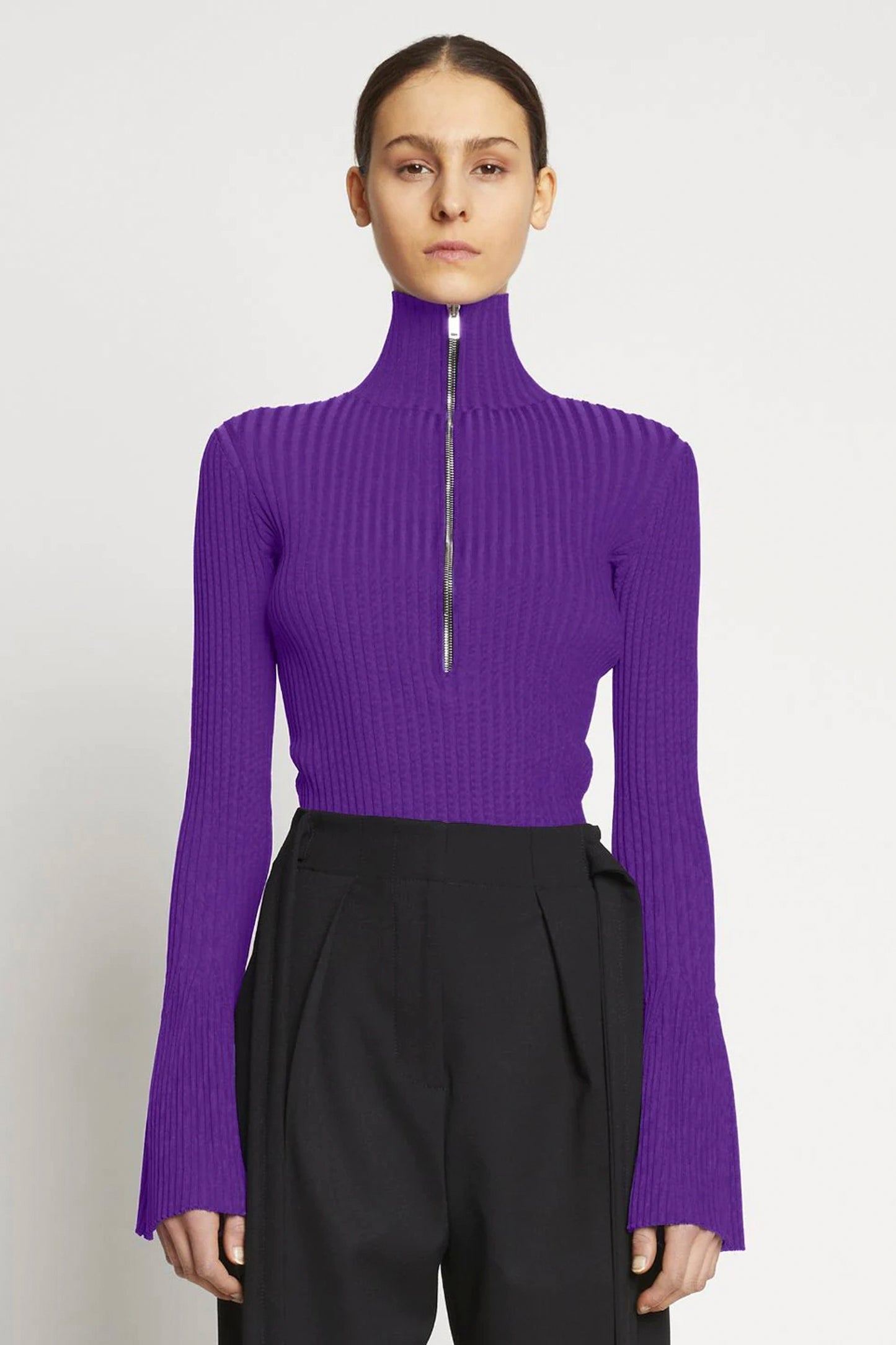 Viscose Rib Zip Sweater