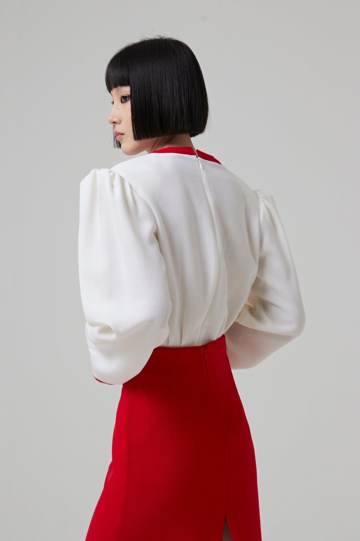 Wool Round Neck Bodysuit with Contrasted Details