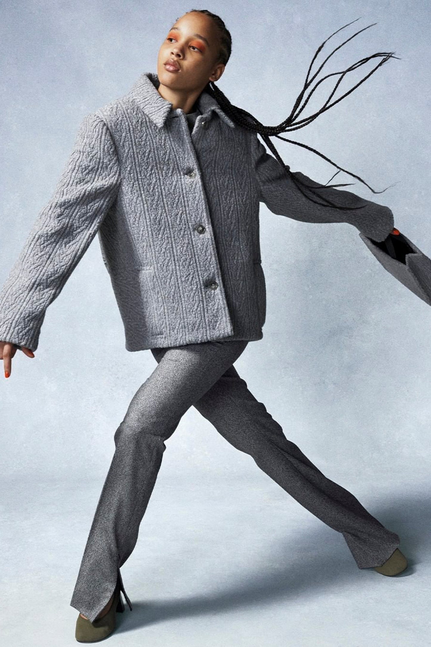 SINGLE BREASTED GREY JACQUARD JERSEY JACKET BUTTONED IN THE FRONT