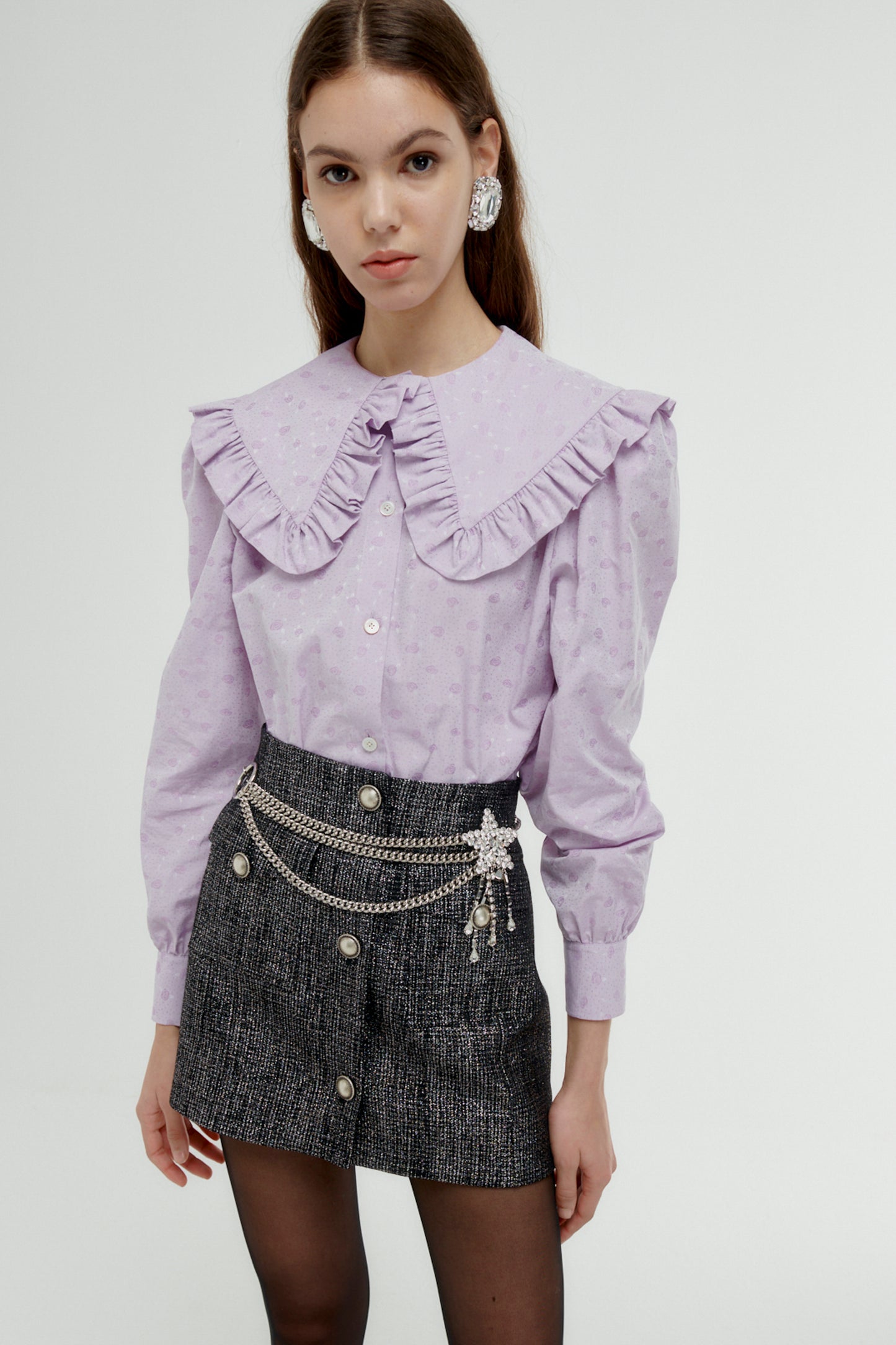 COTTON JACQUARD BLOUSE WITH PETER PAN COLLAR