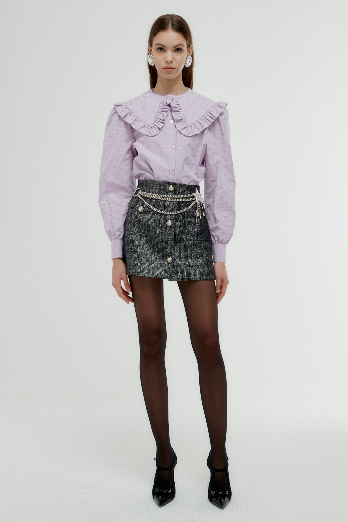 COTTON JACQUARD BLOUSE WITH PETER PAN COLLAR