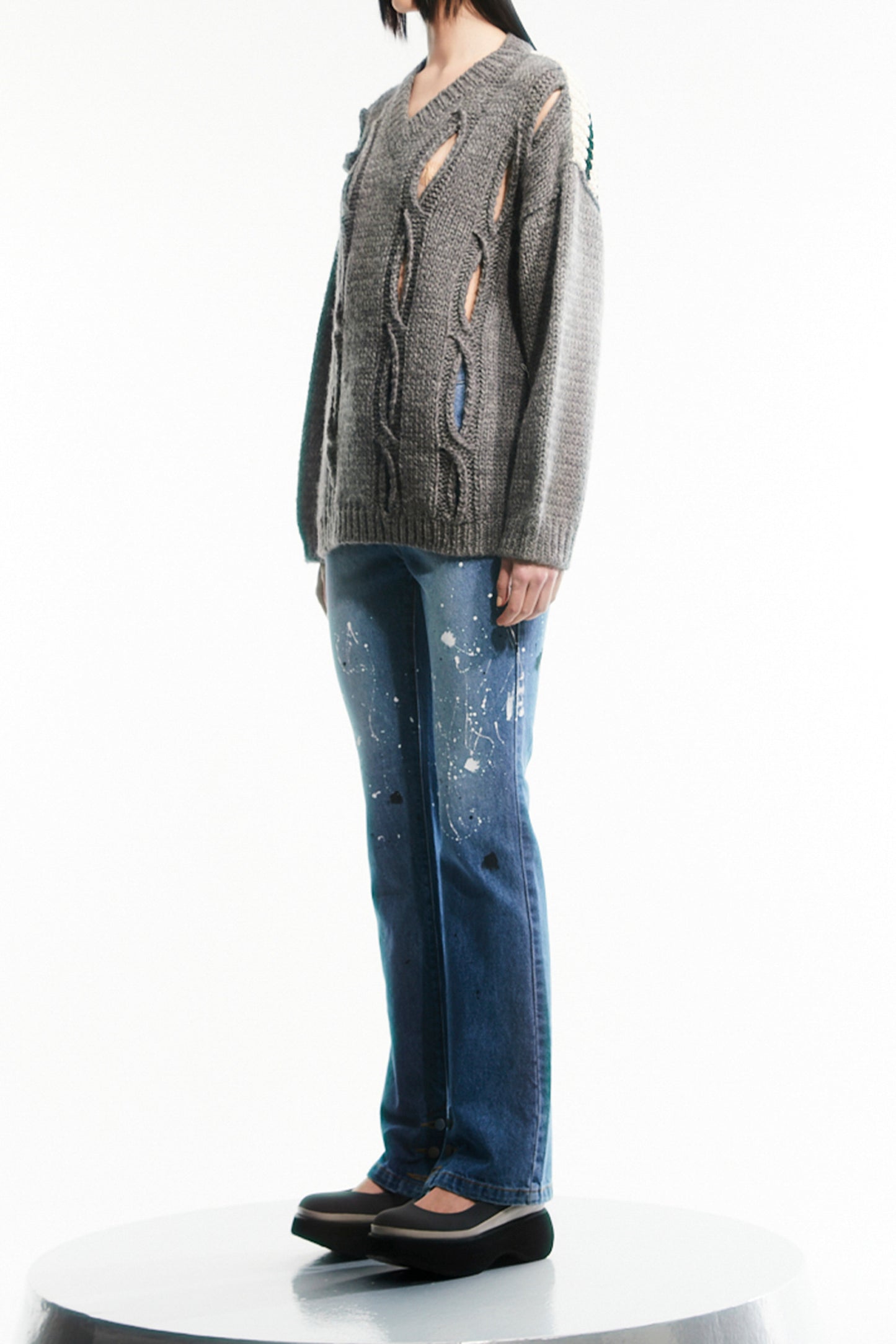 PAINT DROP SIDE BUTTON SKINNY JEANS
