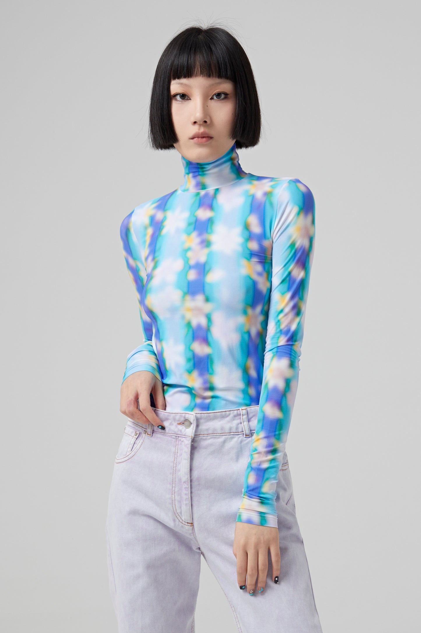 SECOND SKIN PRINTED HIGH NECK TOP