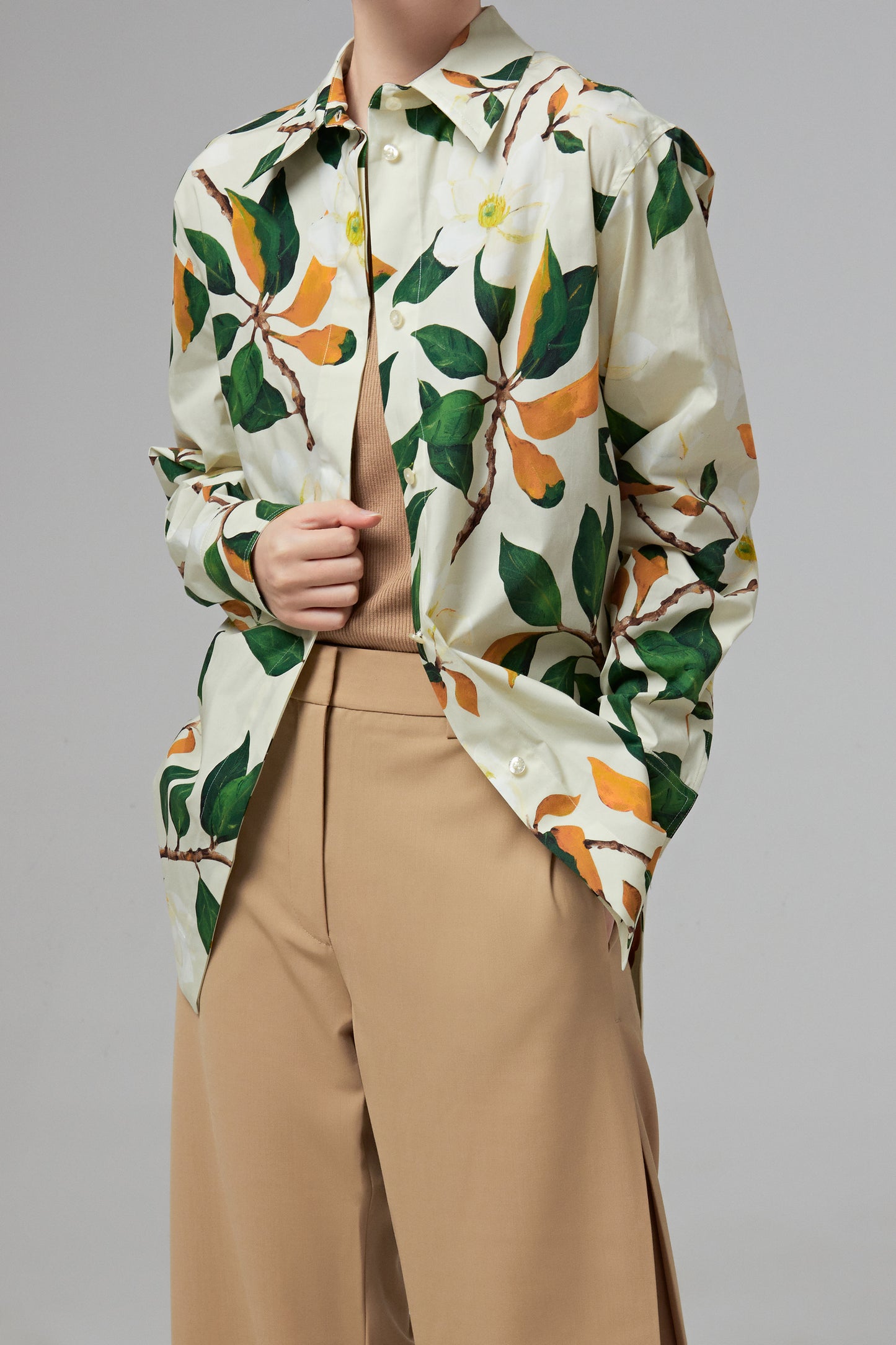 MAGNOLIA FLOWER BUTTON FRONT COTTON BLOUSE