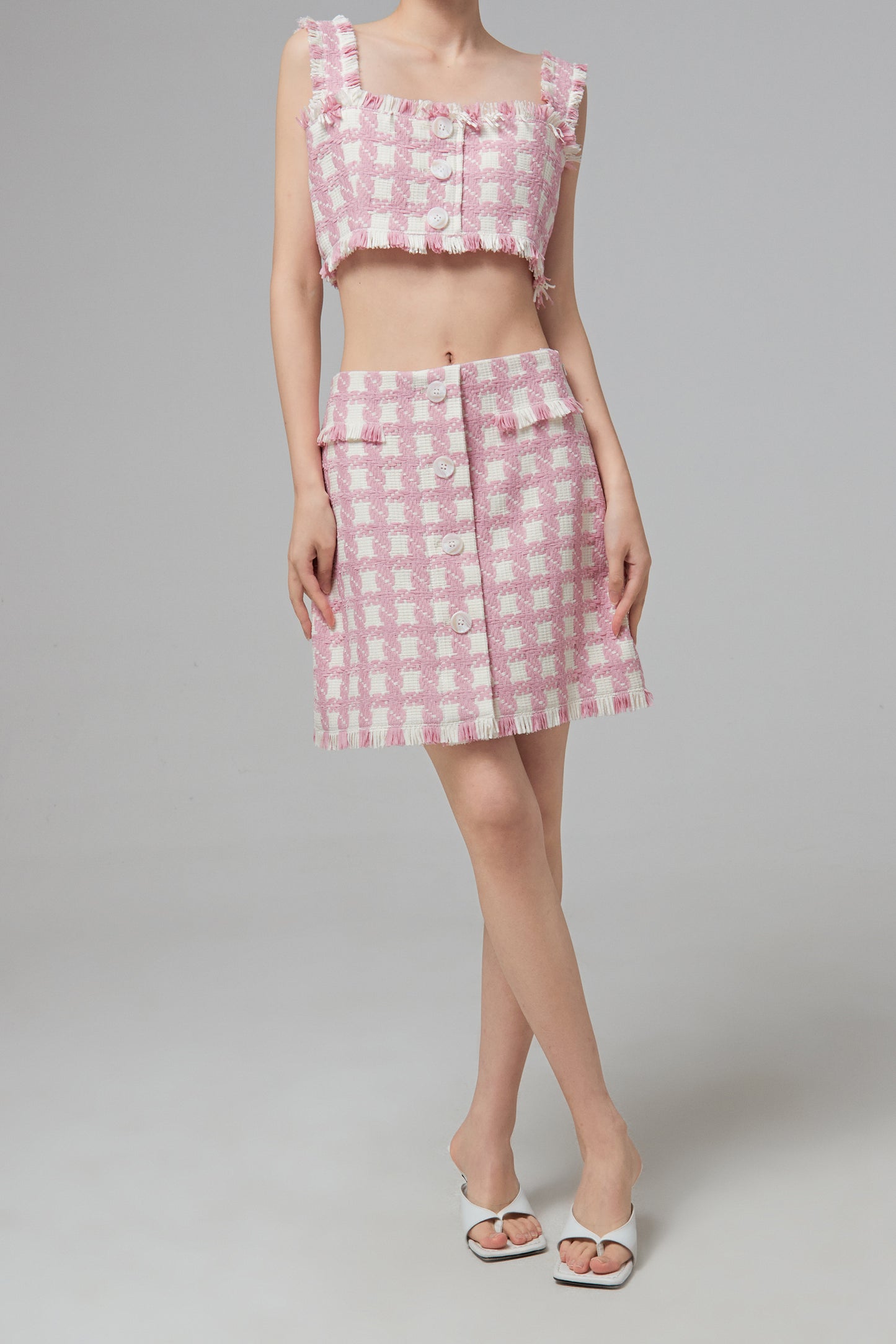 GINGHAM TWEED CROPPED TANK