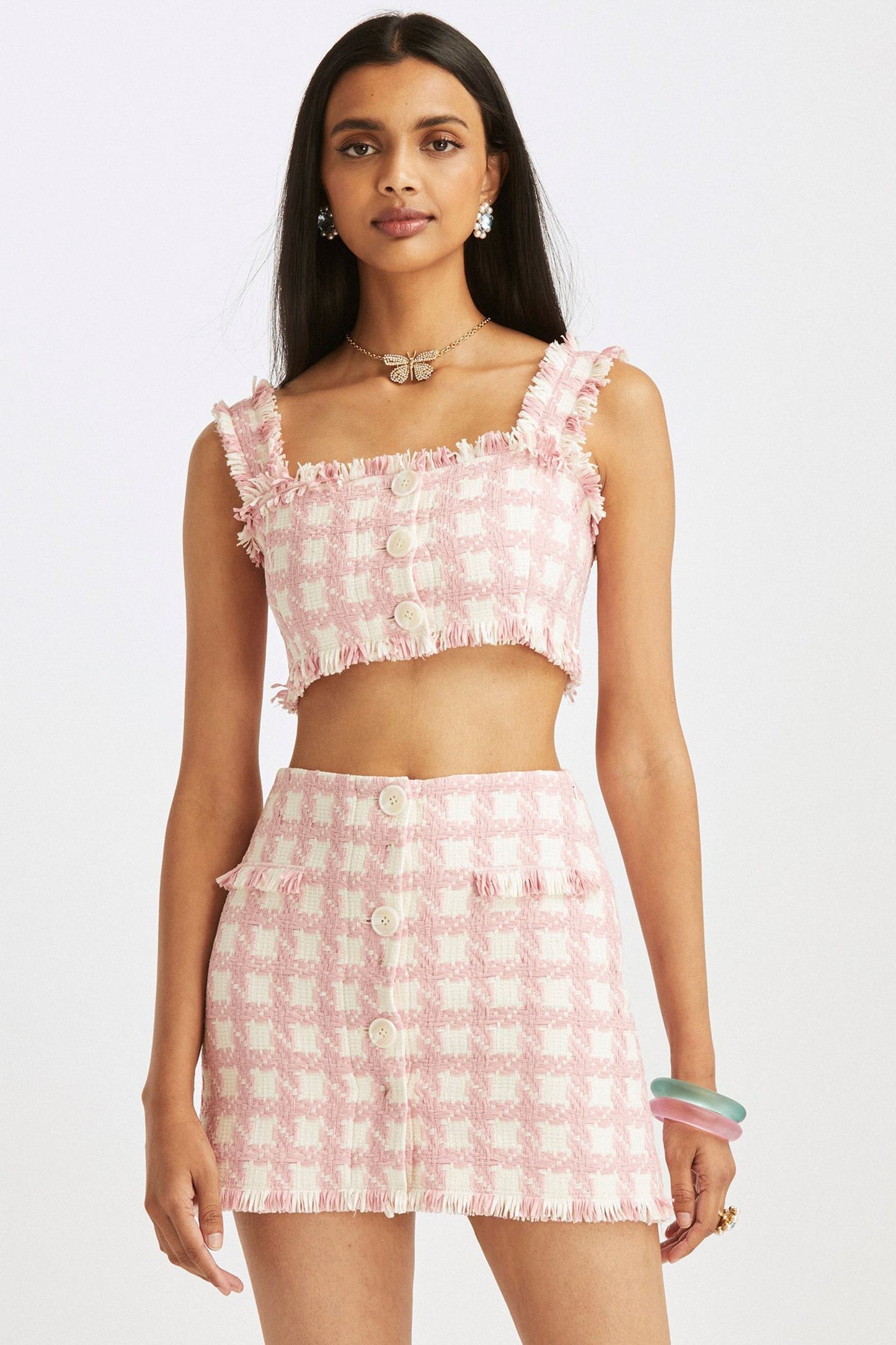 GINGHAM TWEED CROPPED TANK