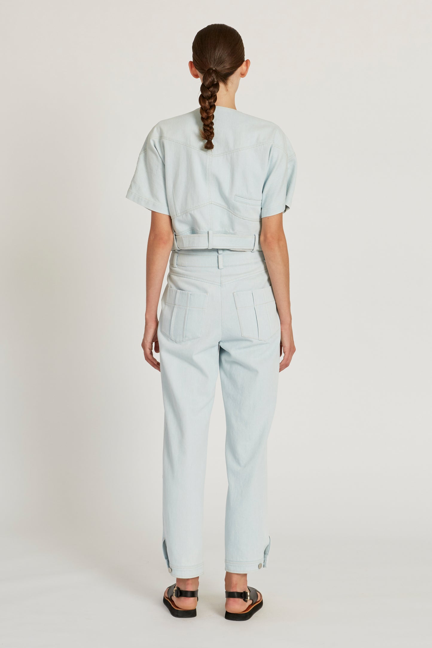 DENIM BELTED CROPJACKET