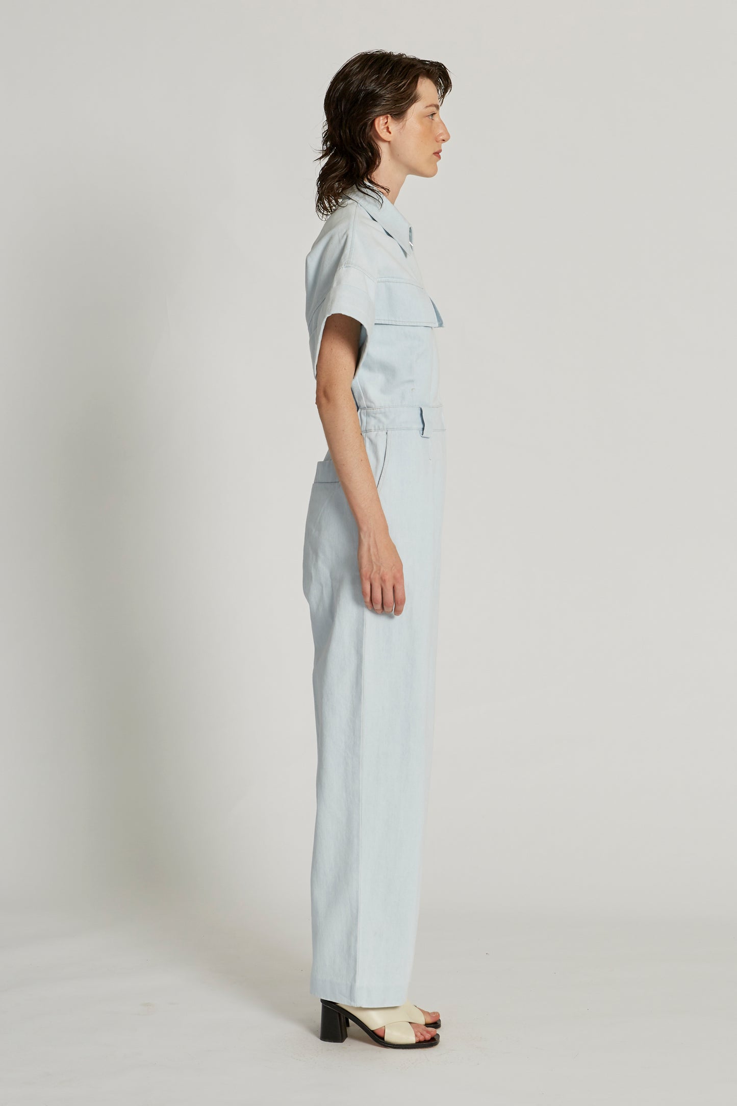 DENIM ZIP-UP WIDESLEEVE JUMPSUIT