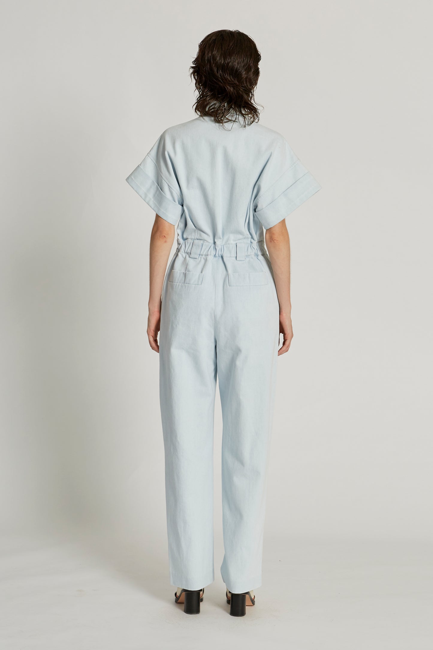 DENIM ZIP-UP WIDESLEEVE JUMPSUIT