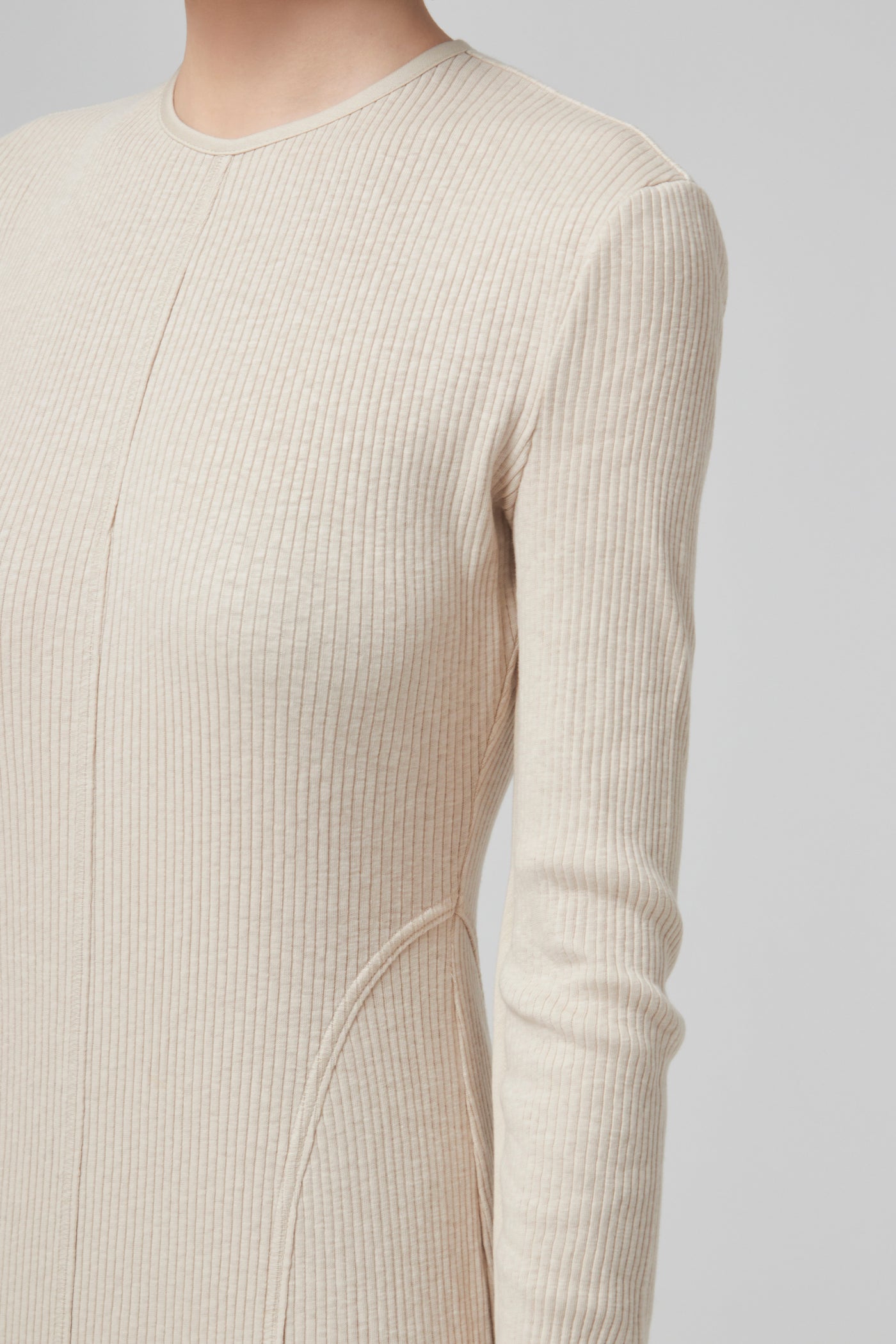 CREW NECK OPEN BACK RIBBED JERSEY DRESS