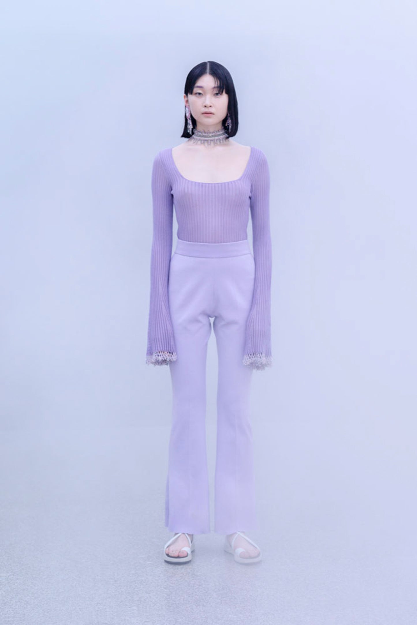 BEADED FLARED SLEEVE KNIT TOP
