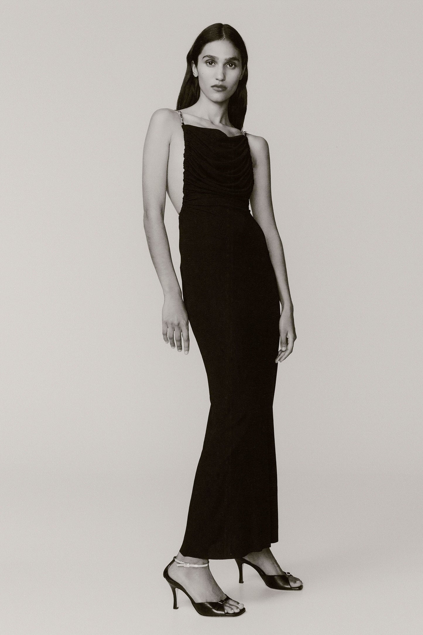 SCULPTED STRAPPED RUCHED DRESS