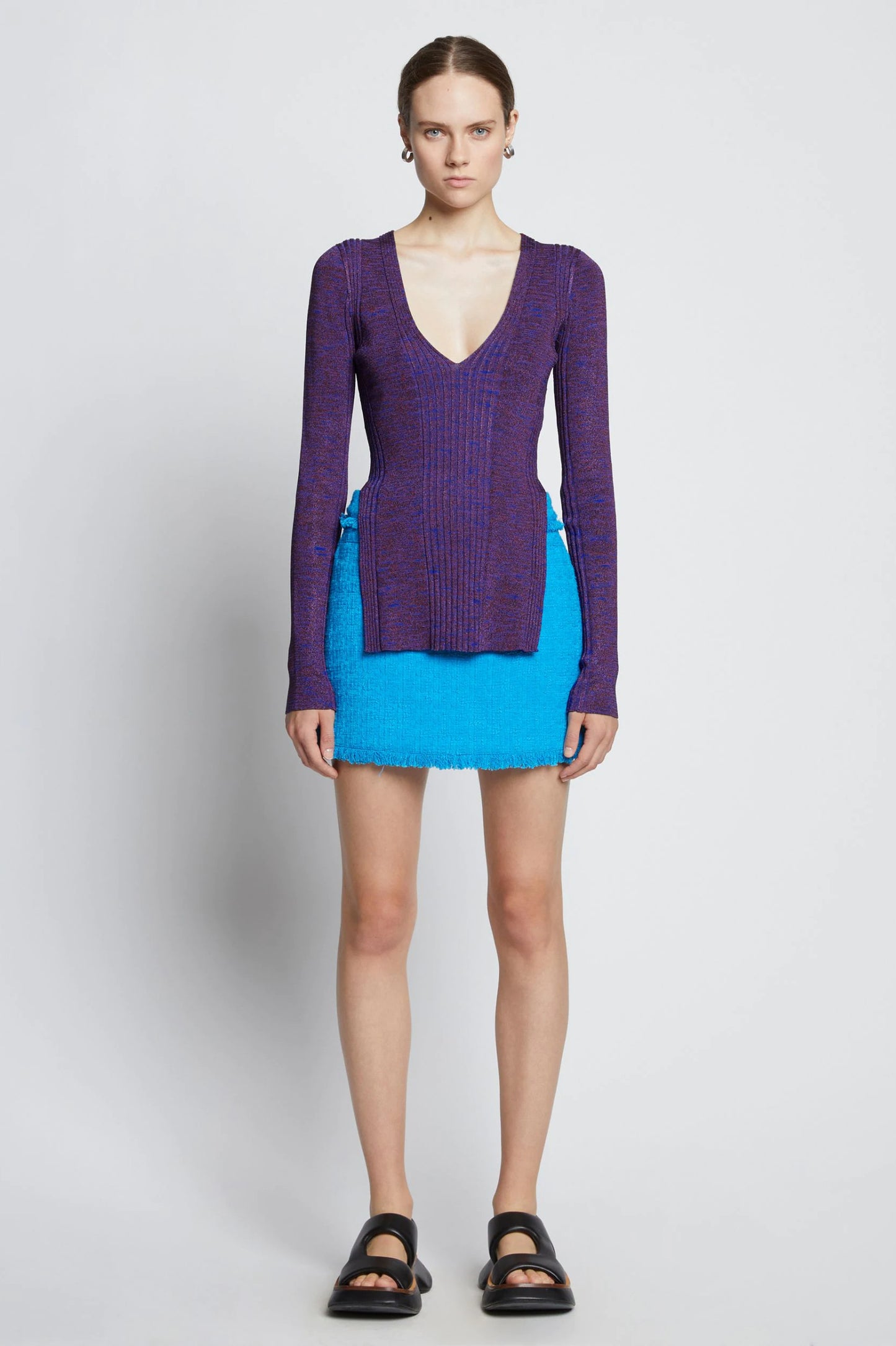 MELANGE RIB V-NECK TOP