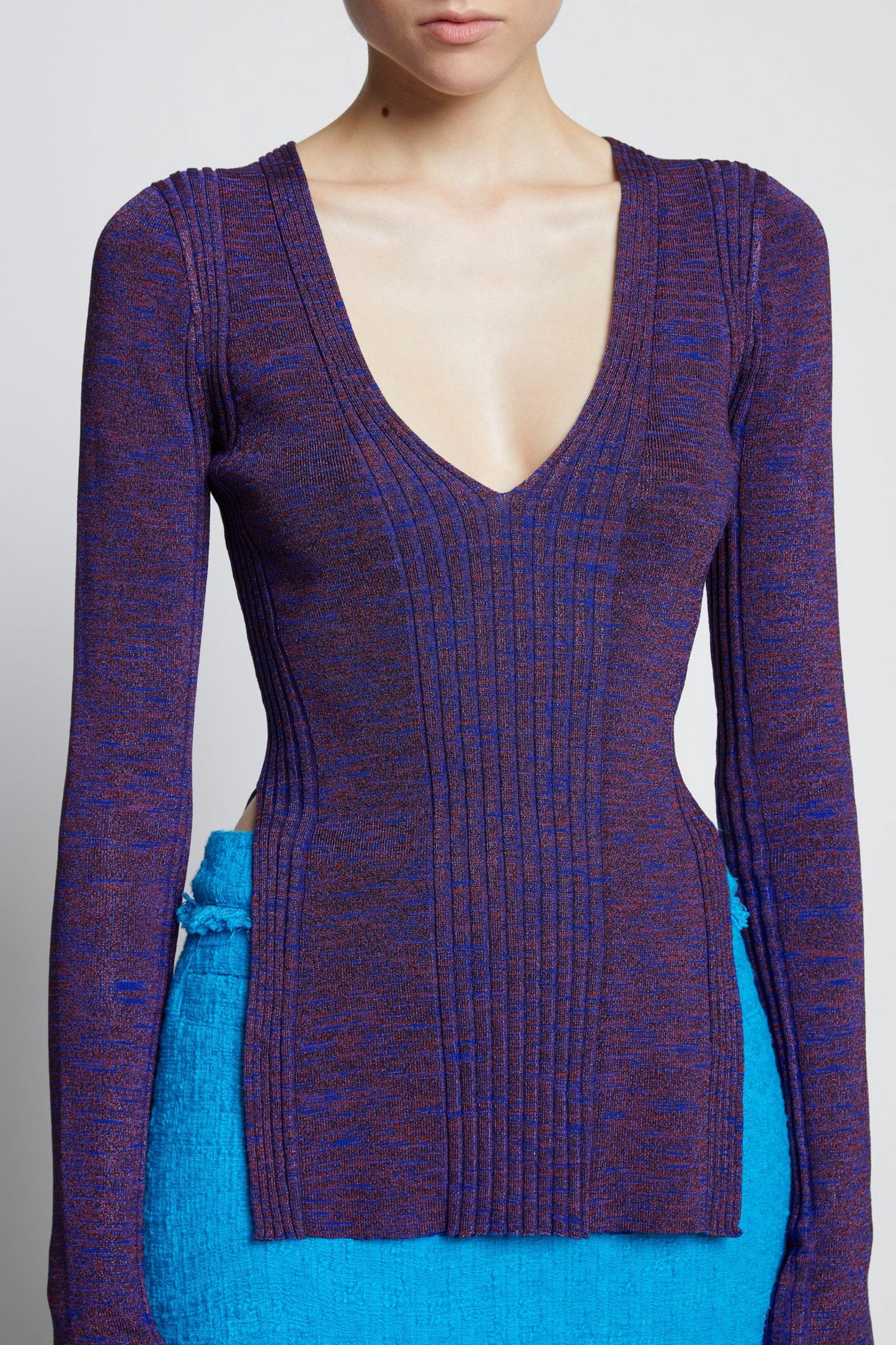 MELANGE RIB V-NECK TOP