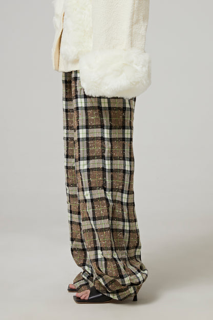 OVERSIZED LOW-WAISTED PANTS - CHECKED TWEED