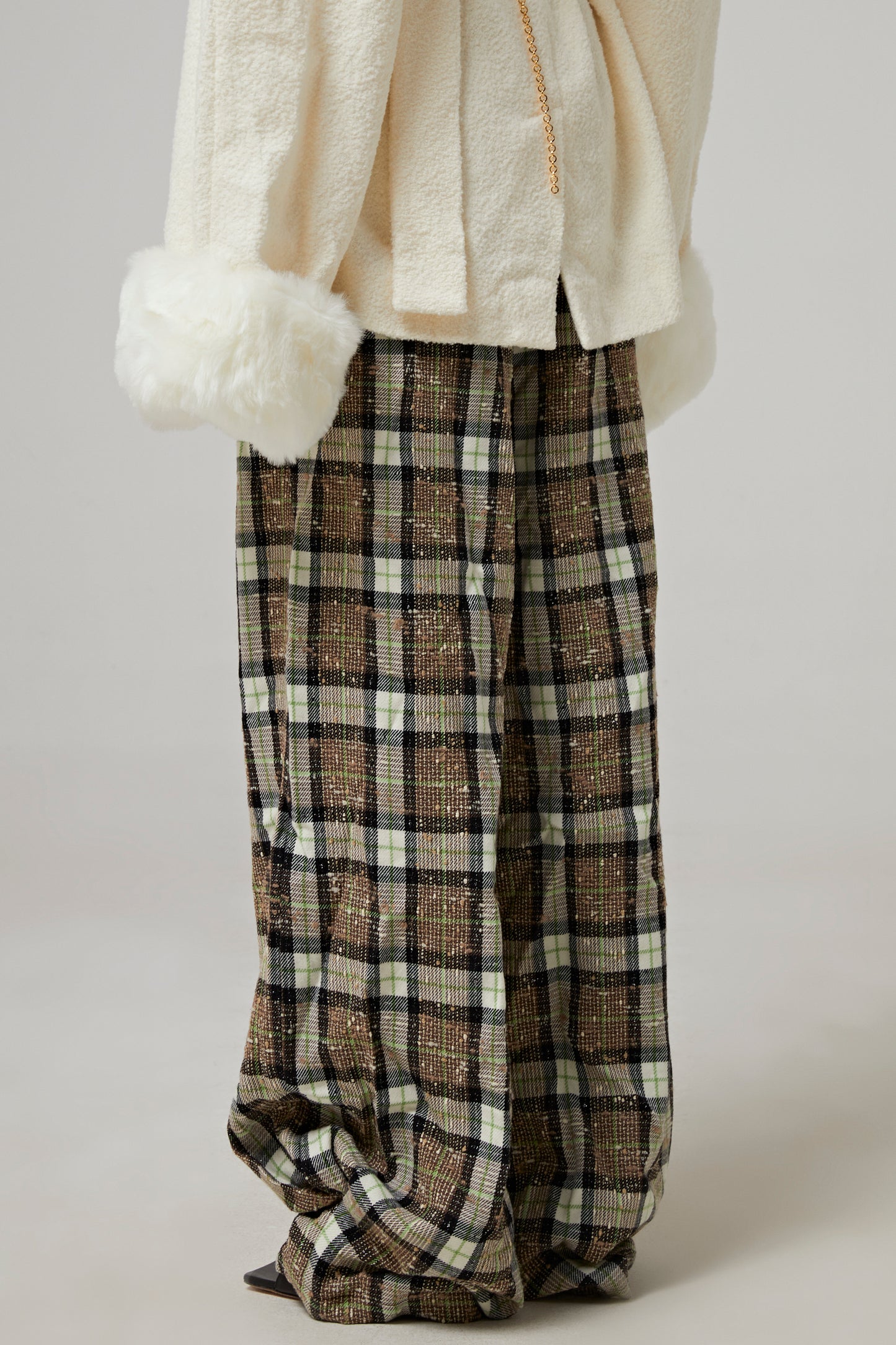 OVERSIZED LOW-WAISTED PANTS - CHECKED TWEED