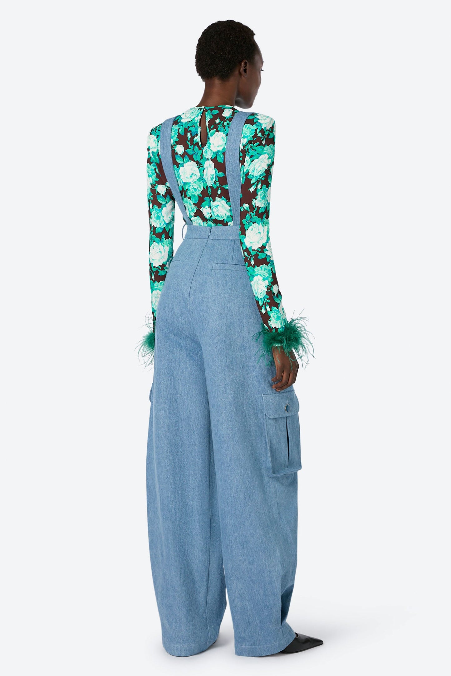 OVERSIZED HIGH WAISTED CARGO OVERALLS - DENIM