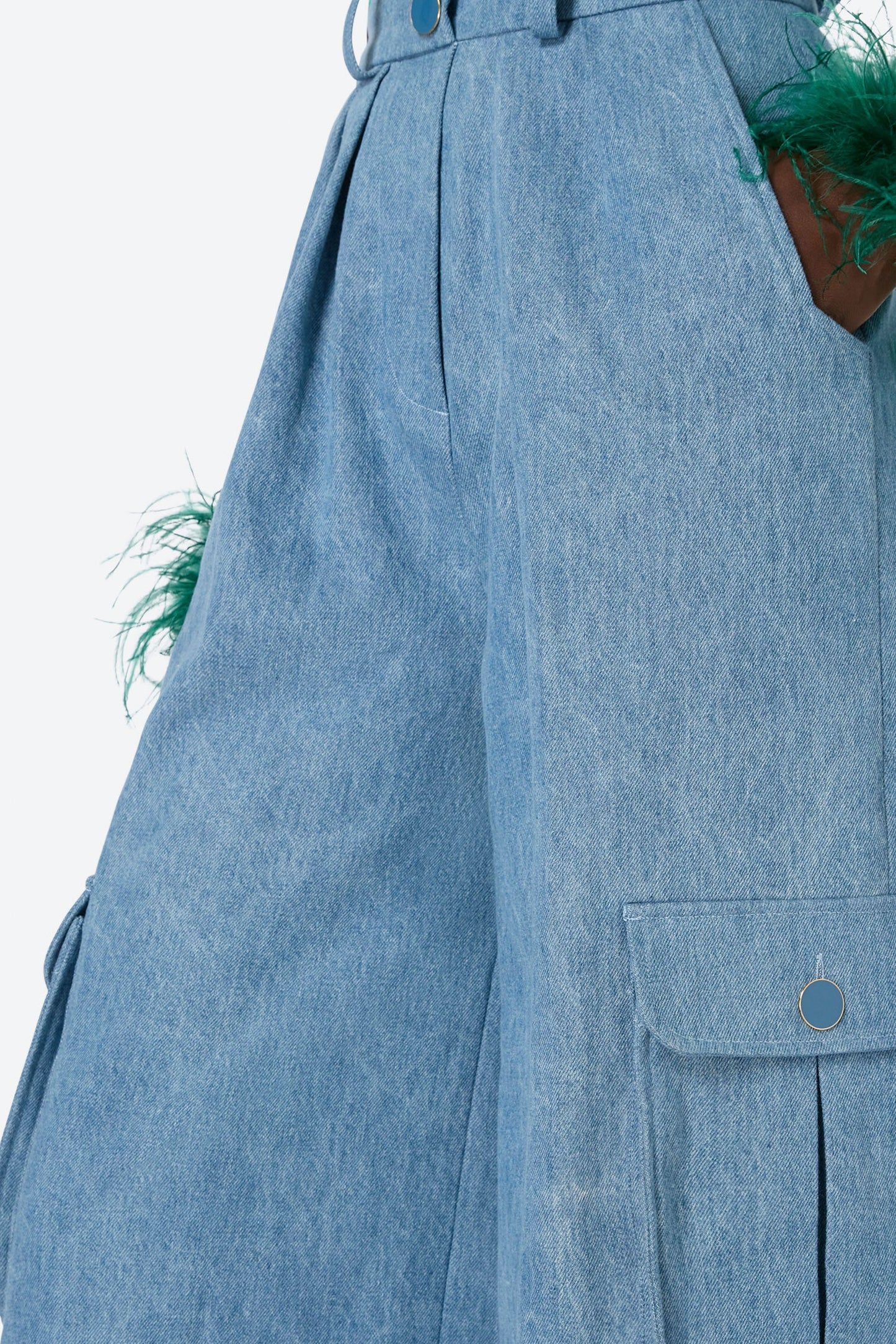 OVERSIZED HIGH WAISTED CARGO OVERALLS - DENIM