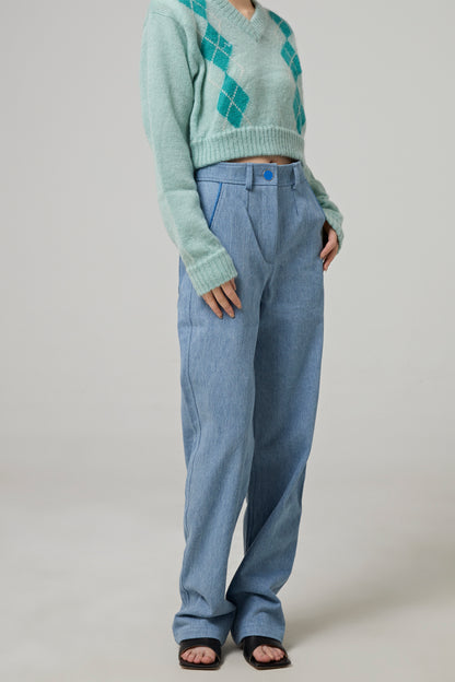 OVERSIZED V NECK CROPPED MOHAIR SWEATER WITH DIAMOND PATTERN