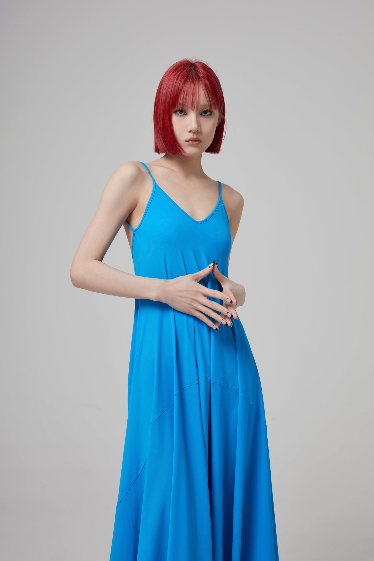 V NECK SUSPENDER DRESS