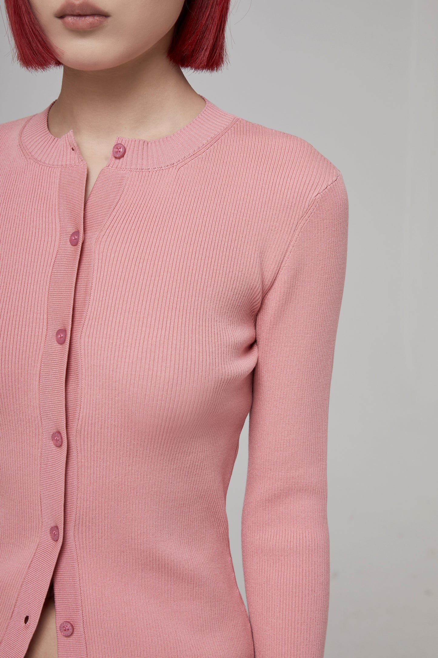 LONG SLEEVE RIBBED BUTTON FRONT CARDIGAN