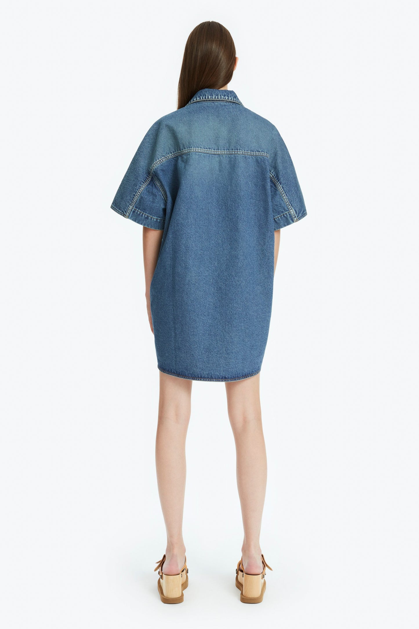 SHORT SLEEVED DENIM TUNIC DRESS WITH TIES