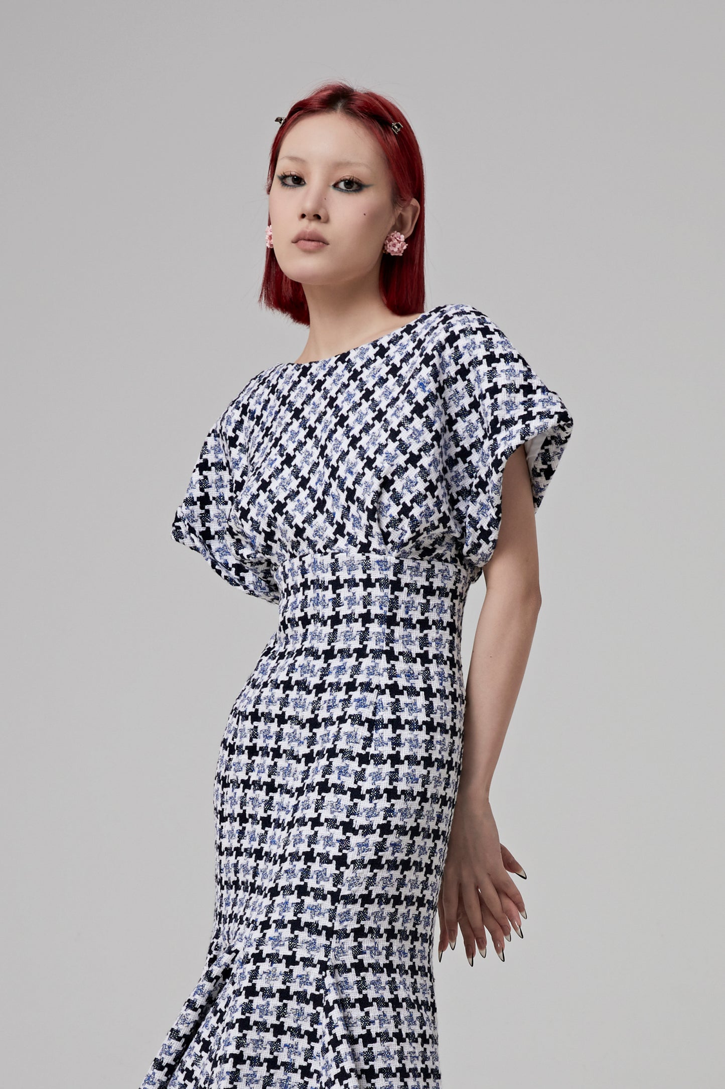 S/S FITTED MIDI DRESS W/ FLARE SKIRT HEM