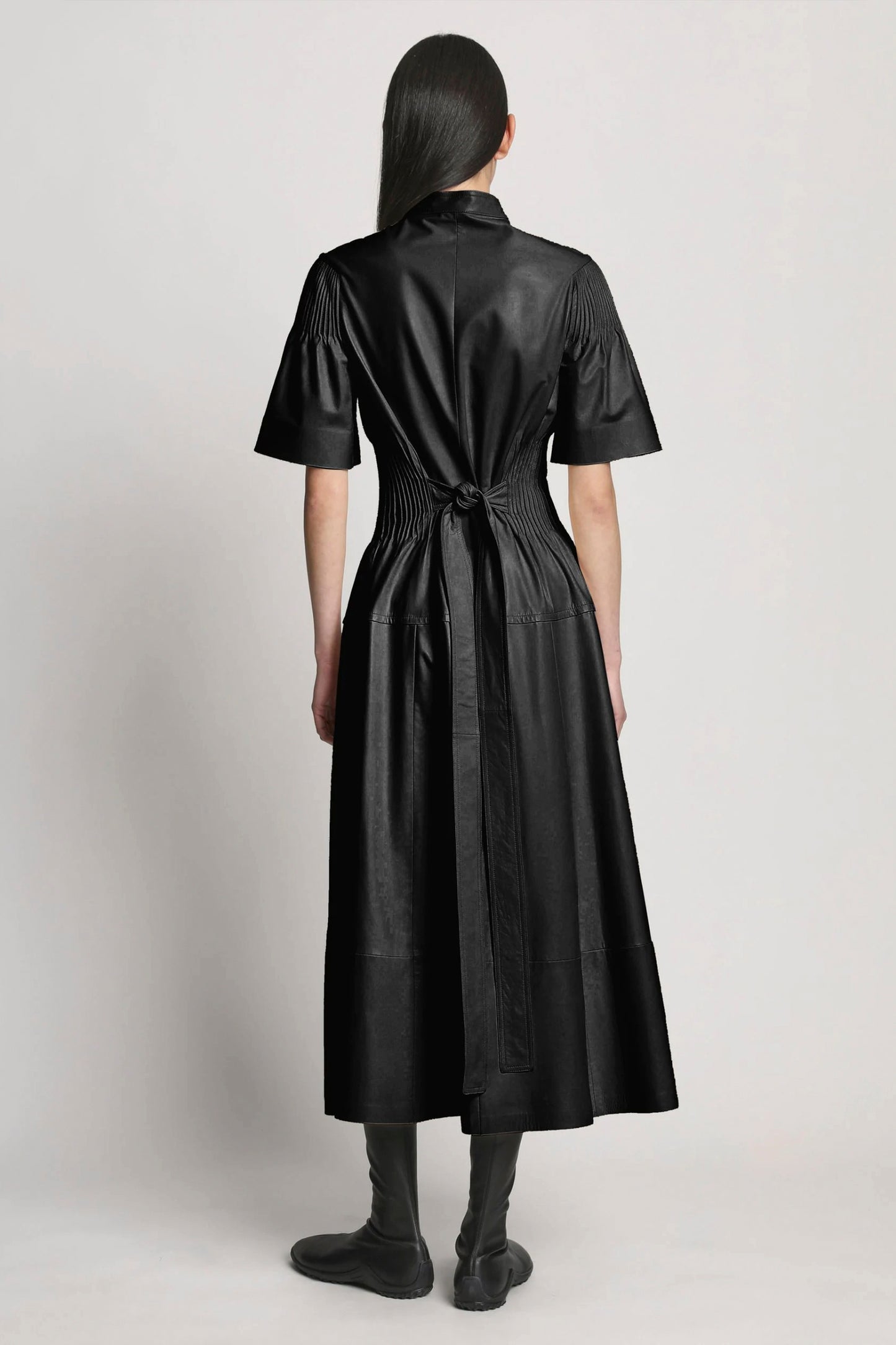 Leather Pintuck Dress