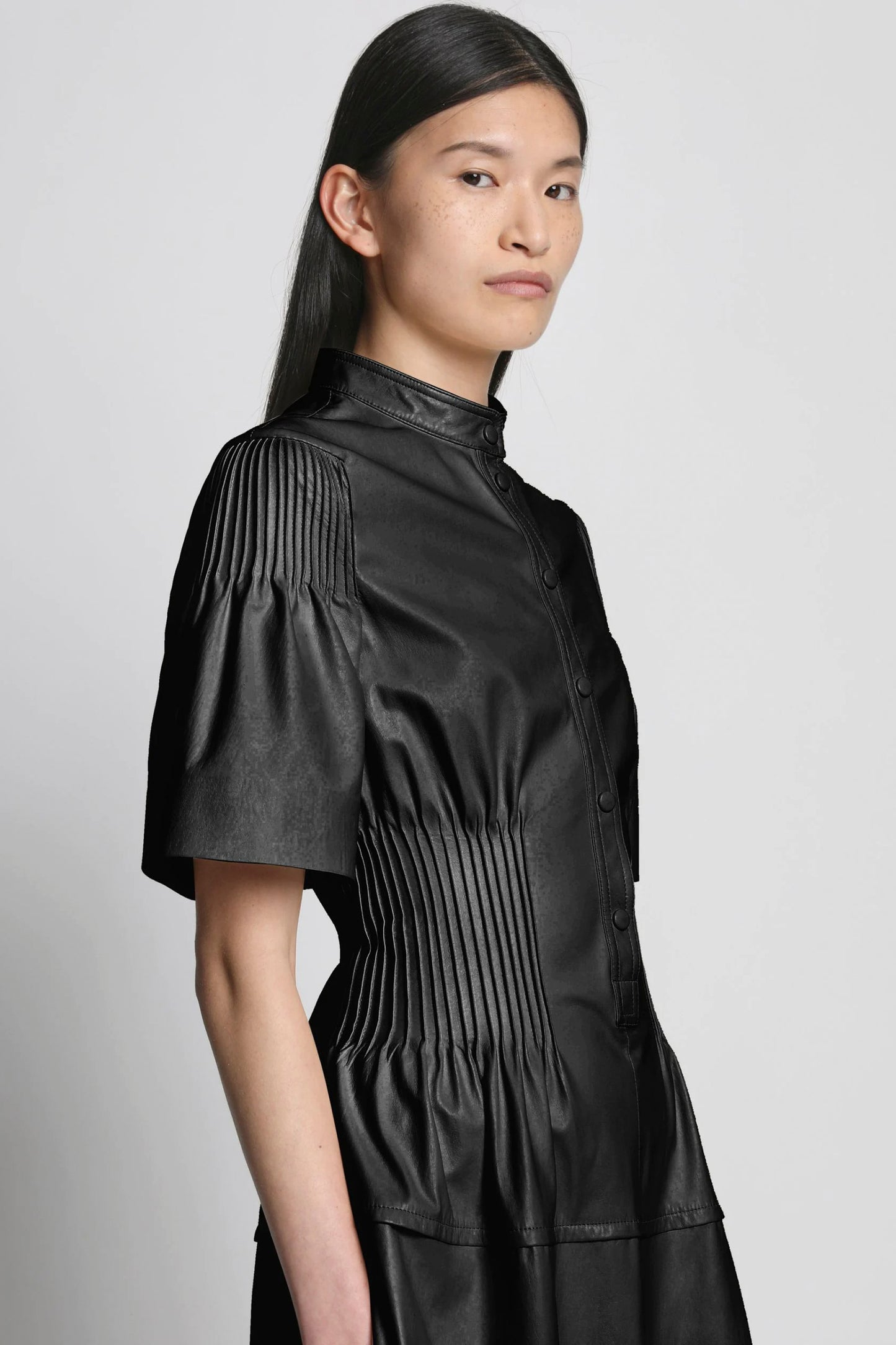 Leather Pintuck Dress