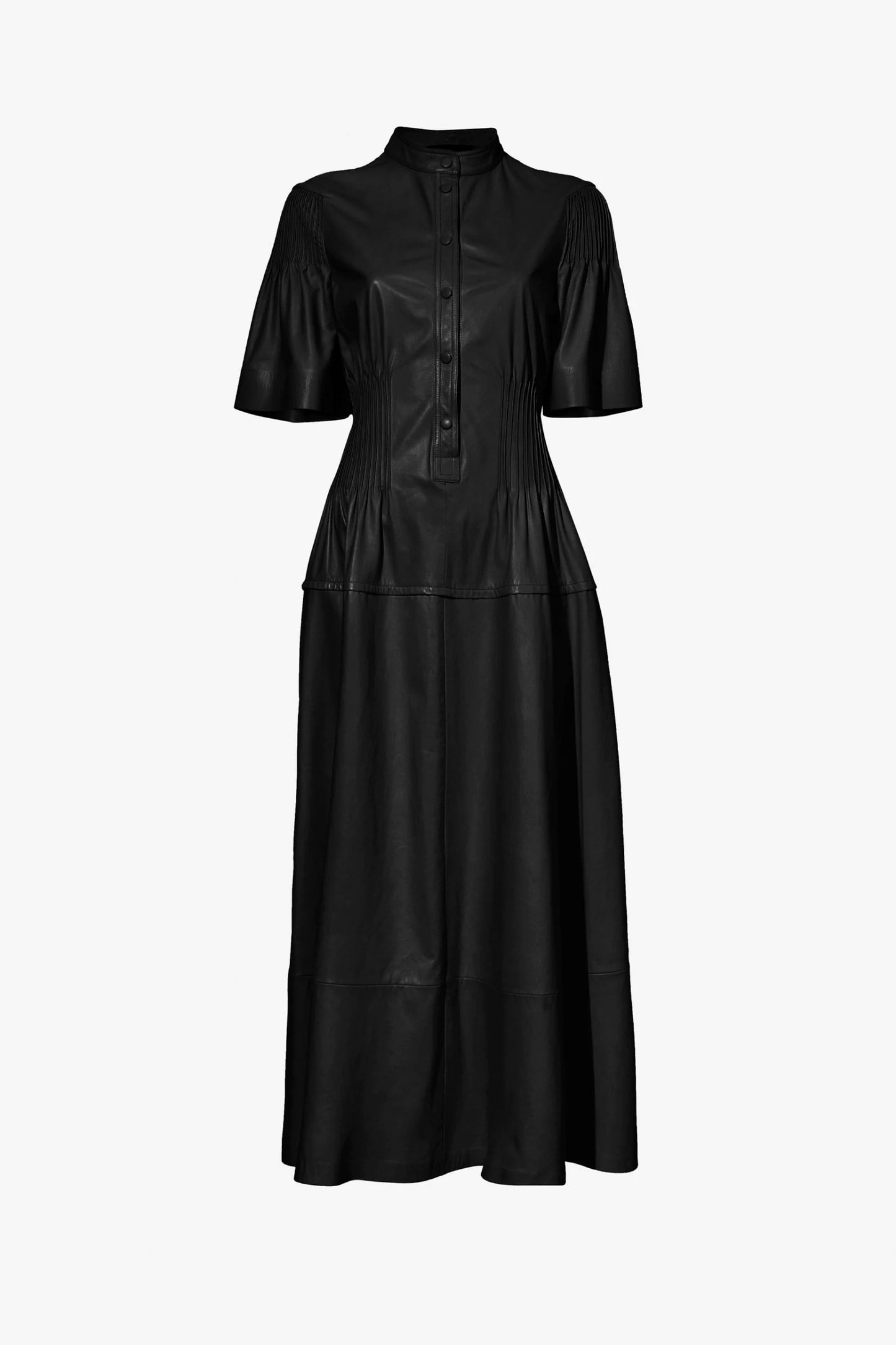 Leather Pintuck Dress