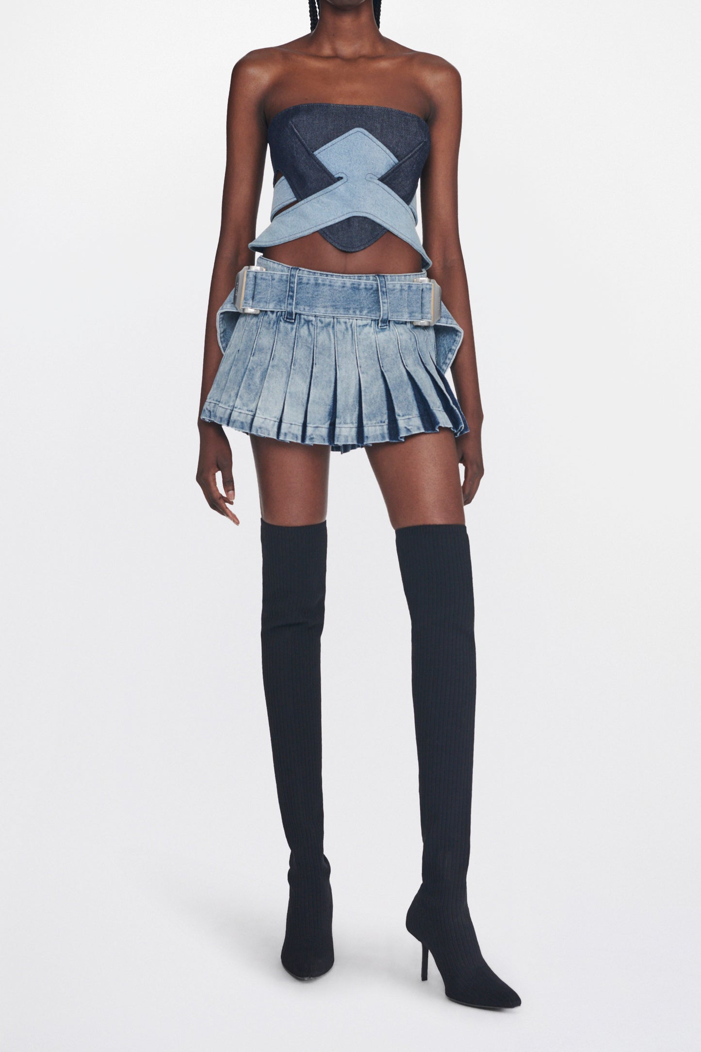 DARTED DENIM MINI SKIRT