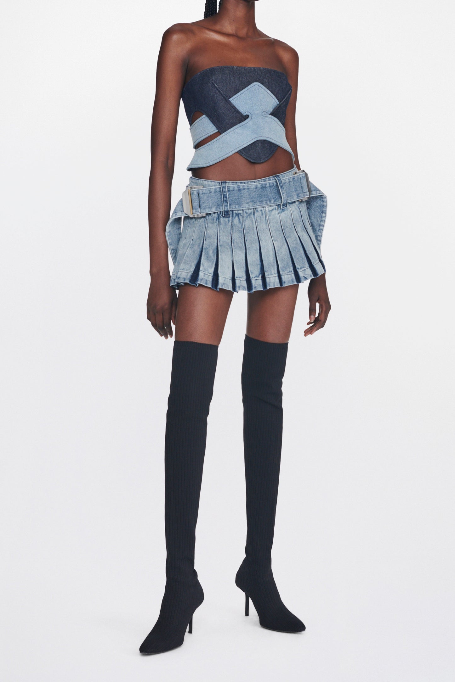 DARTED DENIM MINI SKIRT
