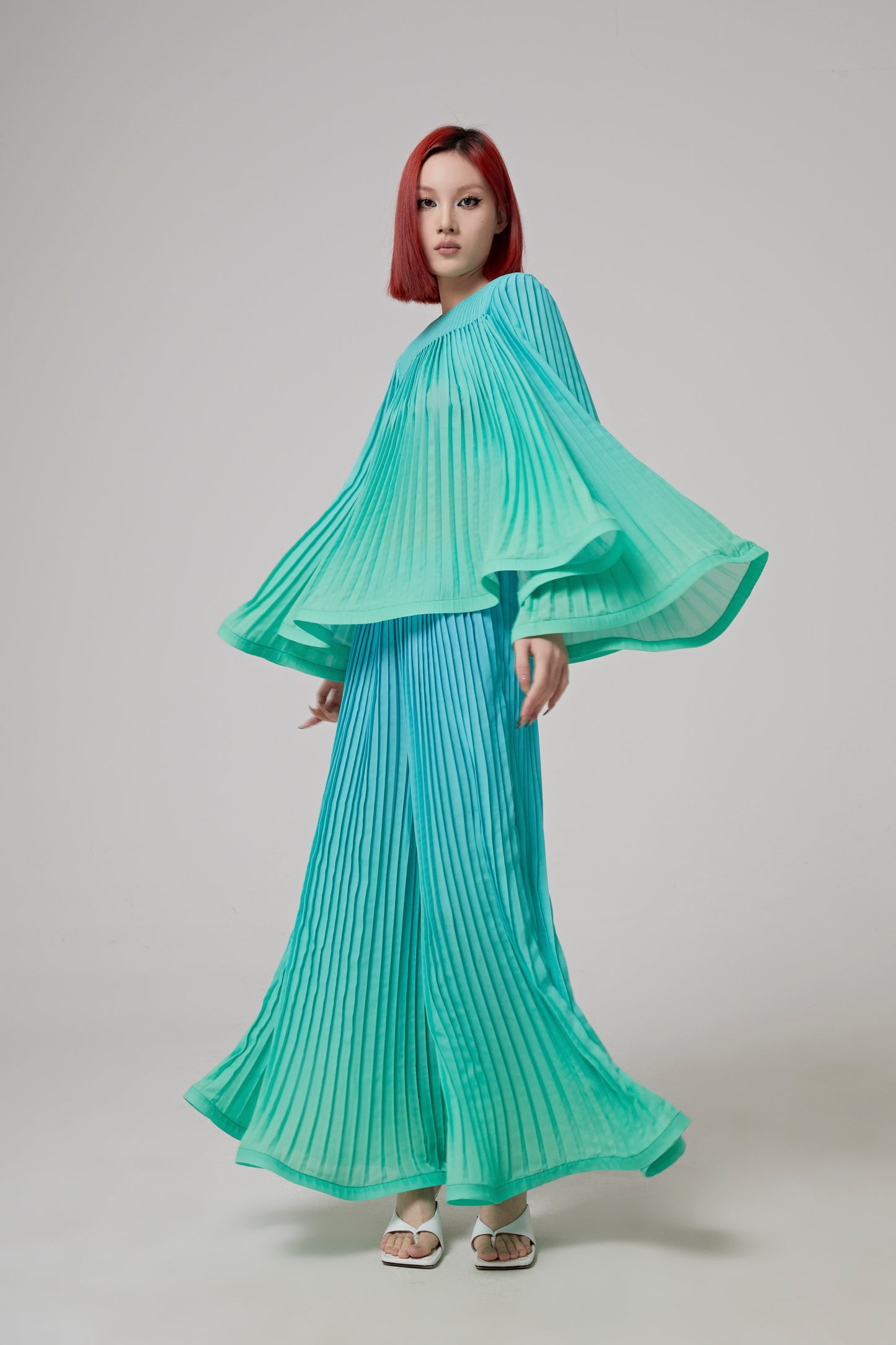 PLEATED RECYCLED PRINTED GEORGETTE BLOUSE