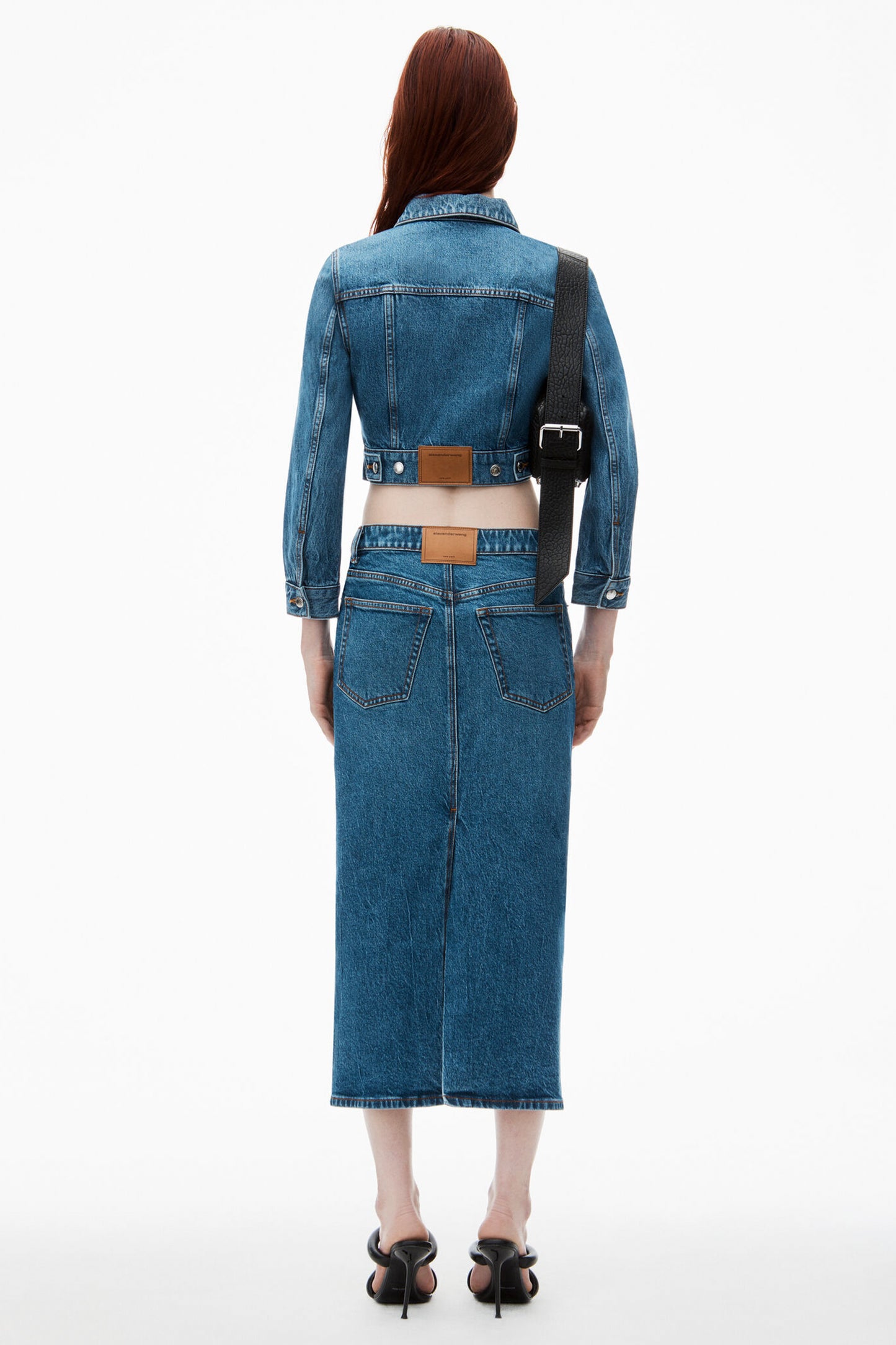 STRETCH DENIM MIDI SKIRT