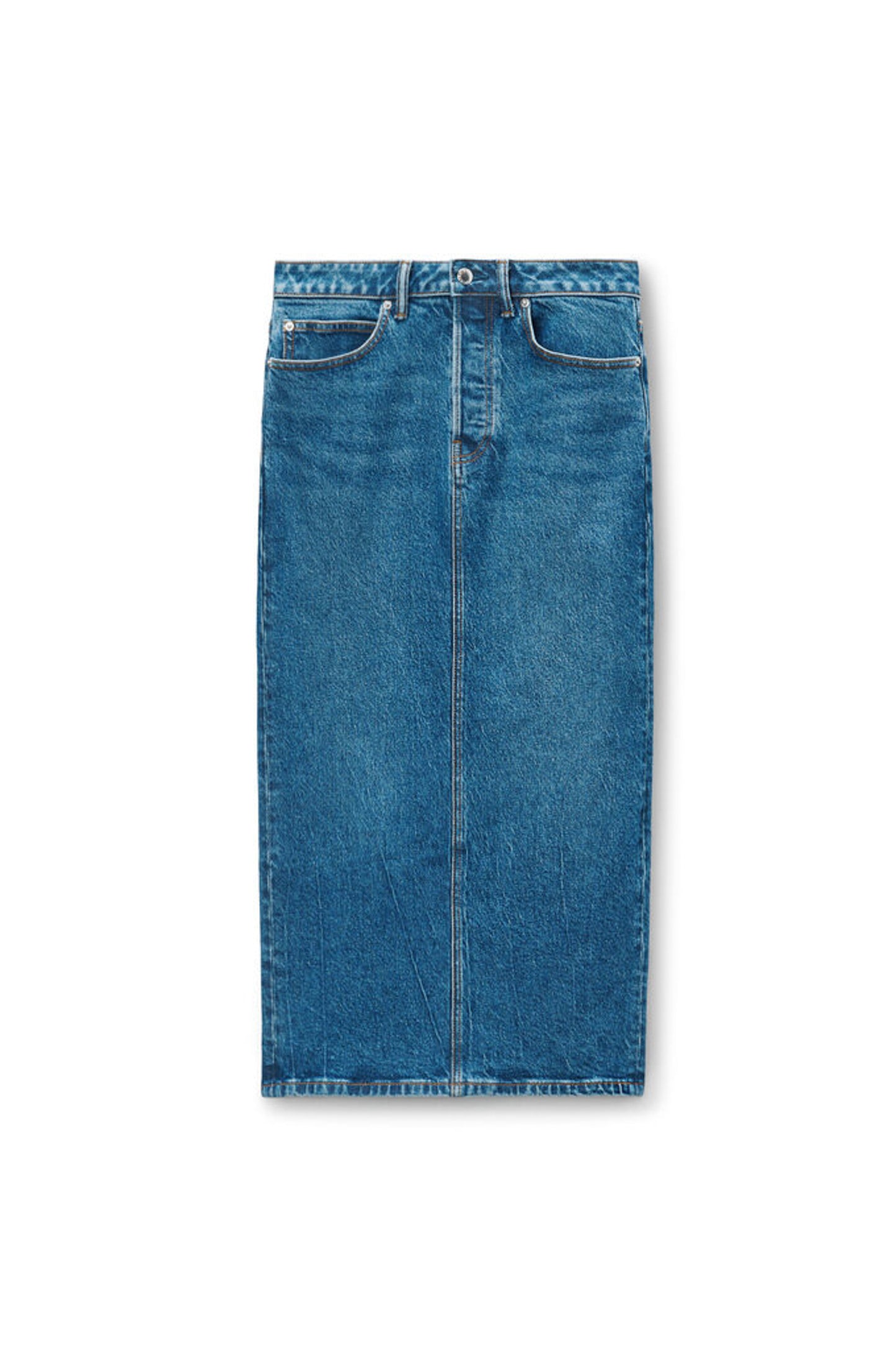 STRETCH DENIM MIDI SKIRT