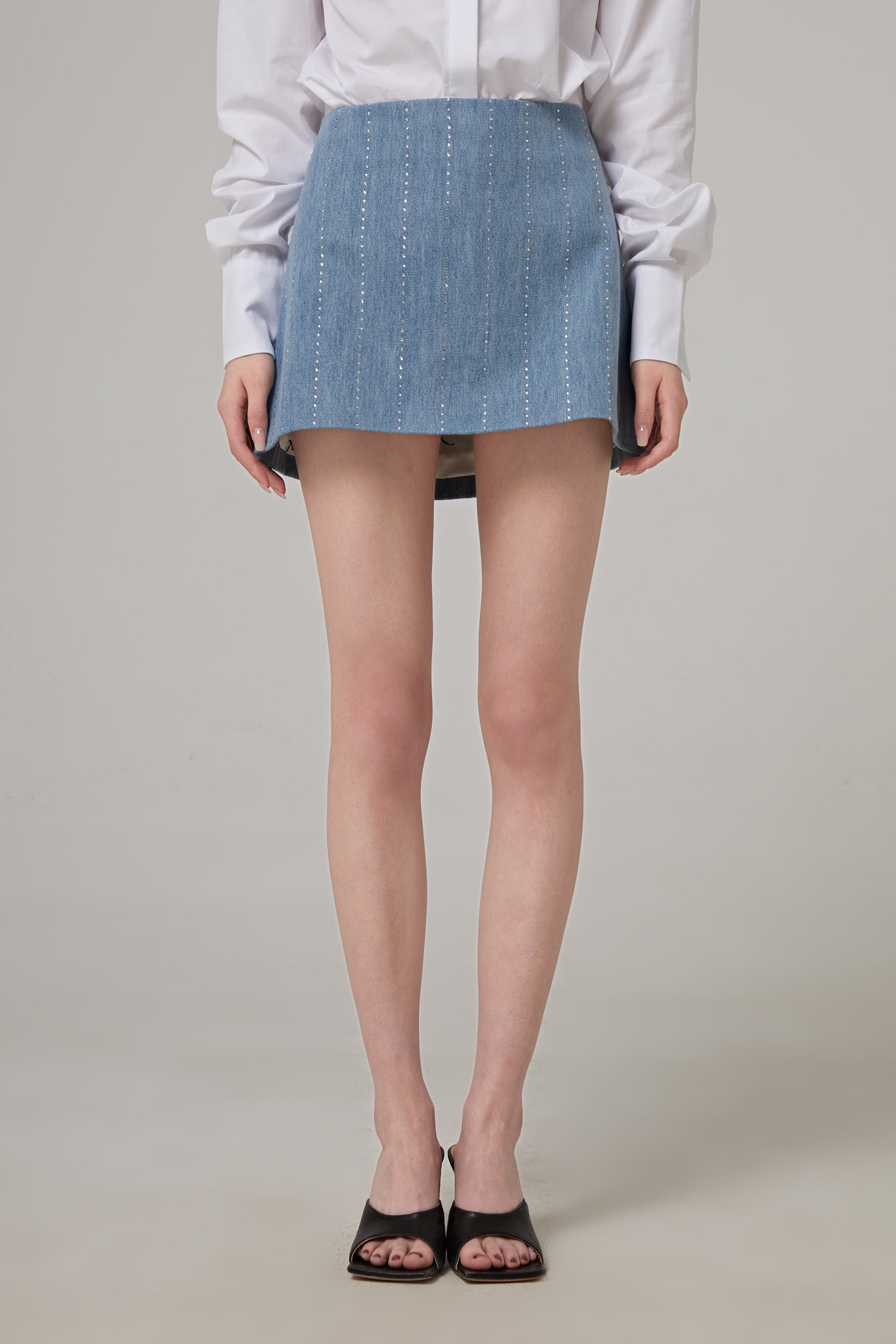 Pinstripe Strass Denim Mini Skirt