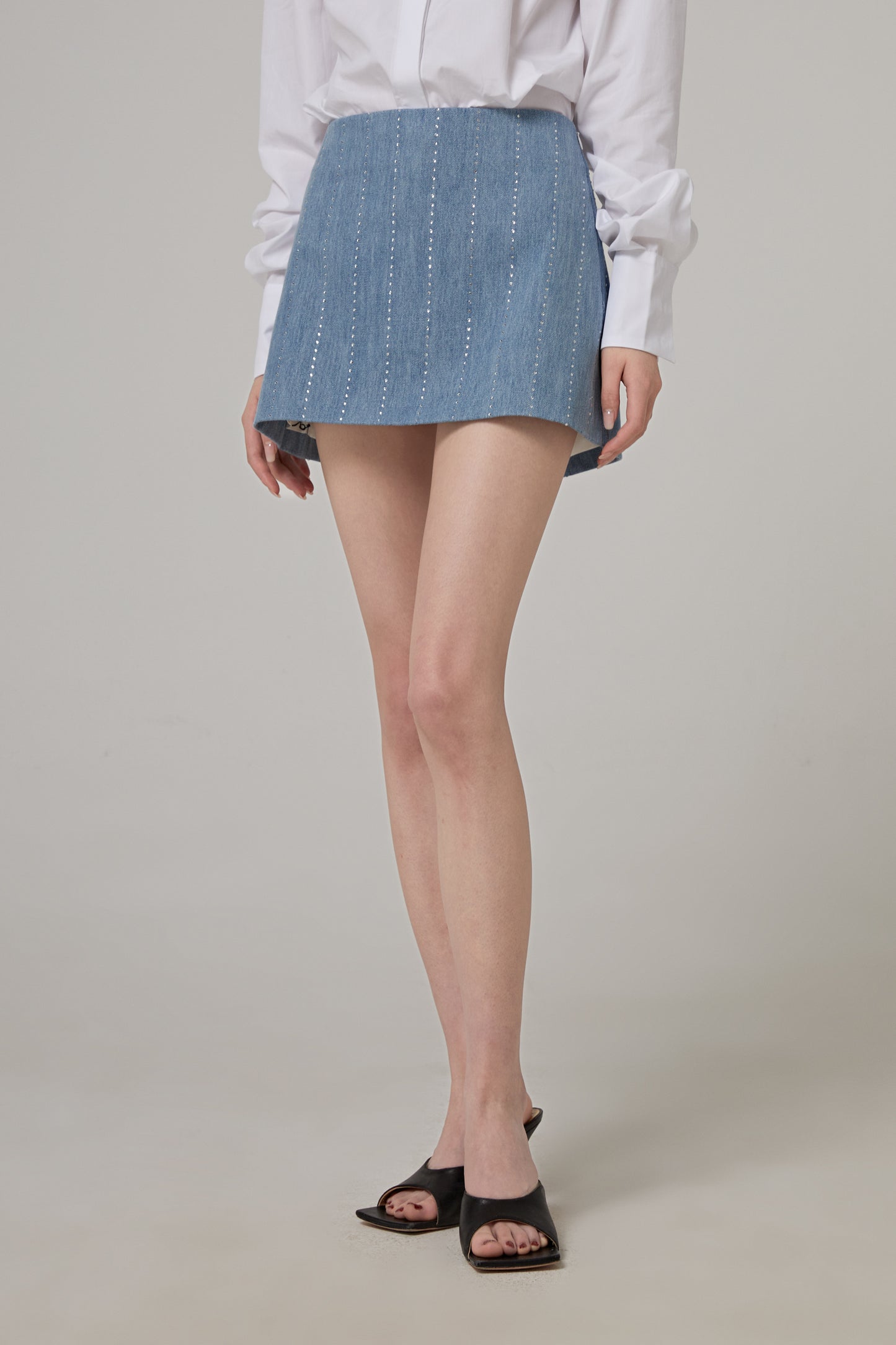 Pinstripe Strass Denim Mini Skirt