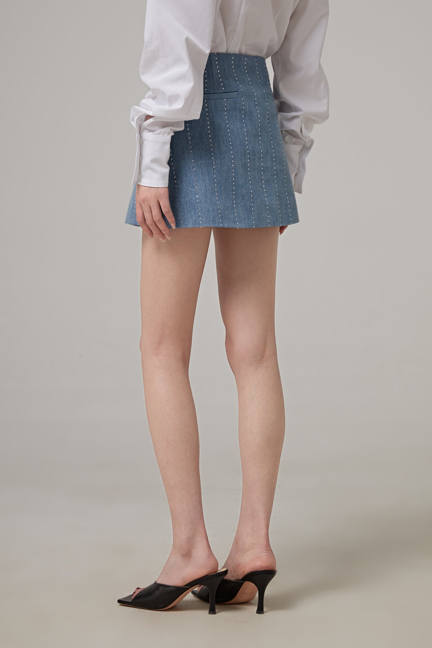 Pinstripe Strass Denim Mini Skirt